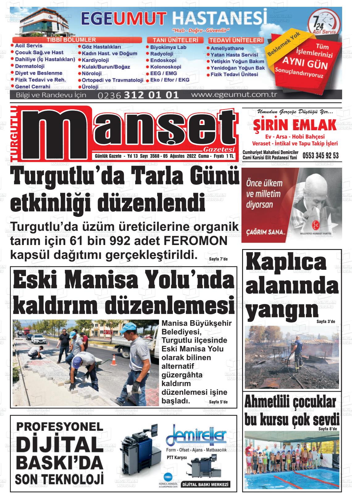 05 Ağustos 2022 Turgutlu Manşet Gazete Manşeti