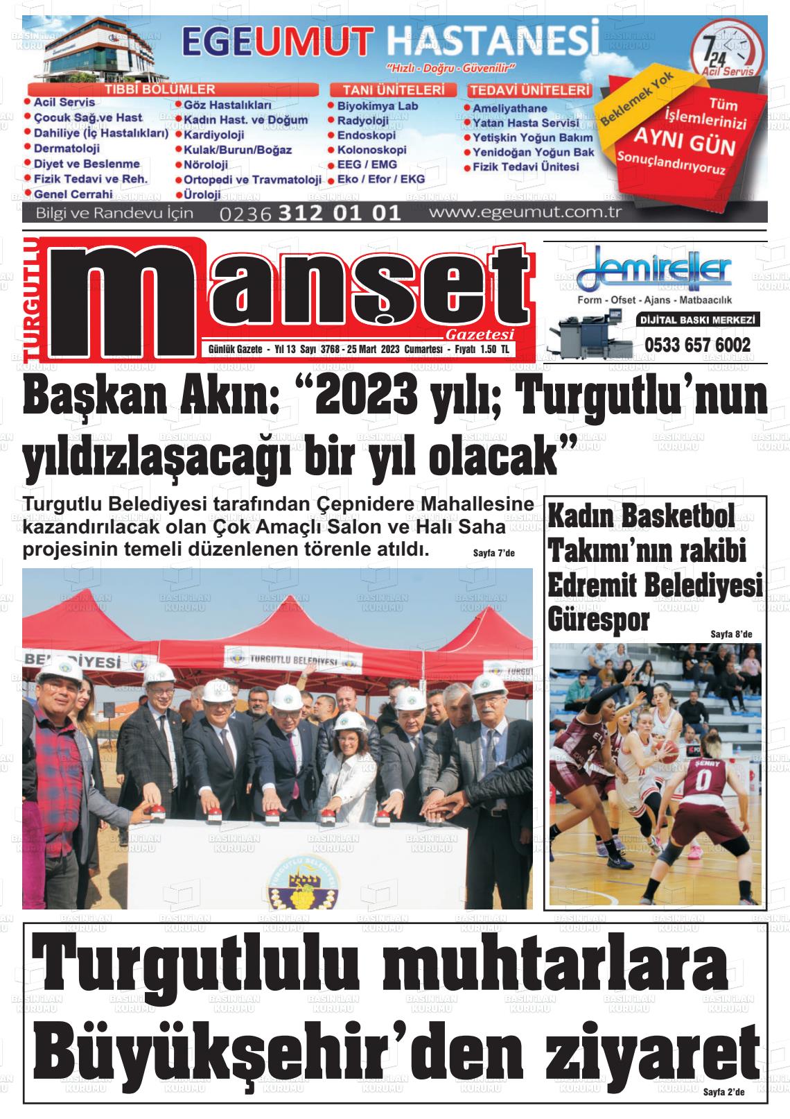 25 Mart 2023 Turgutlu Manşet Gazete Manşeti