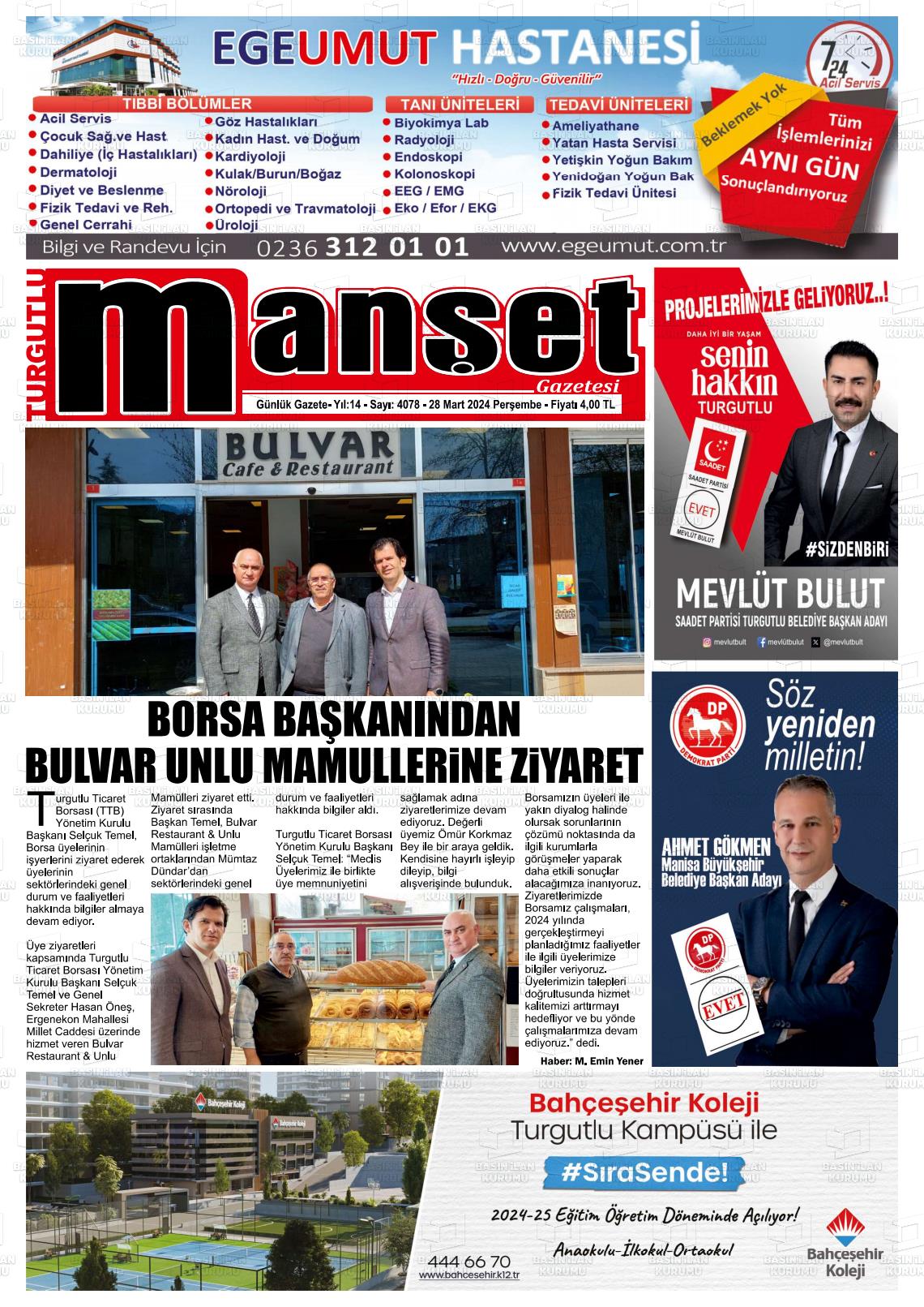 28 Mart 2024 Turgutlu Manşet Gazete Manşeti