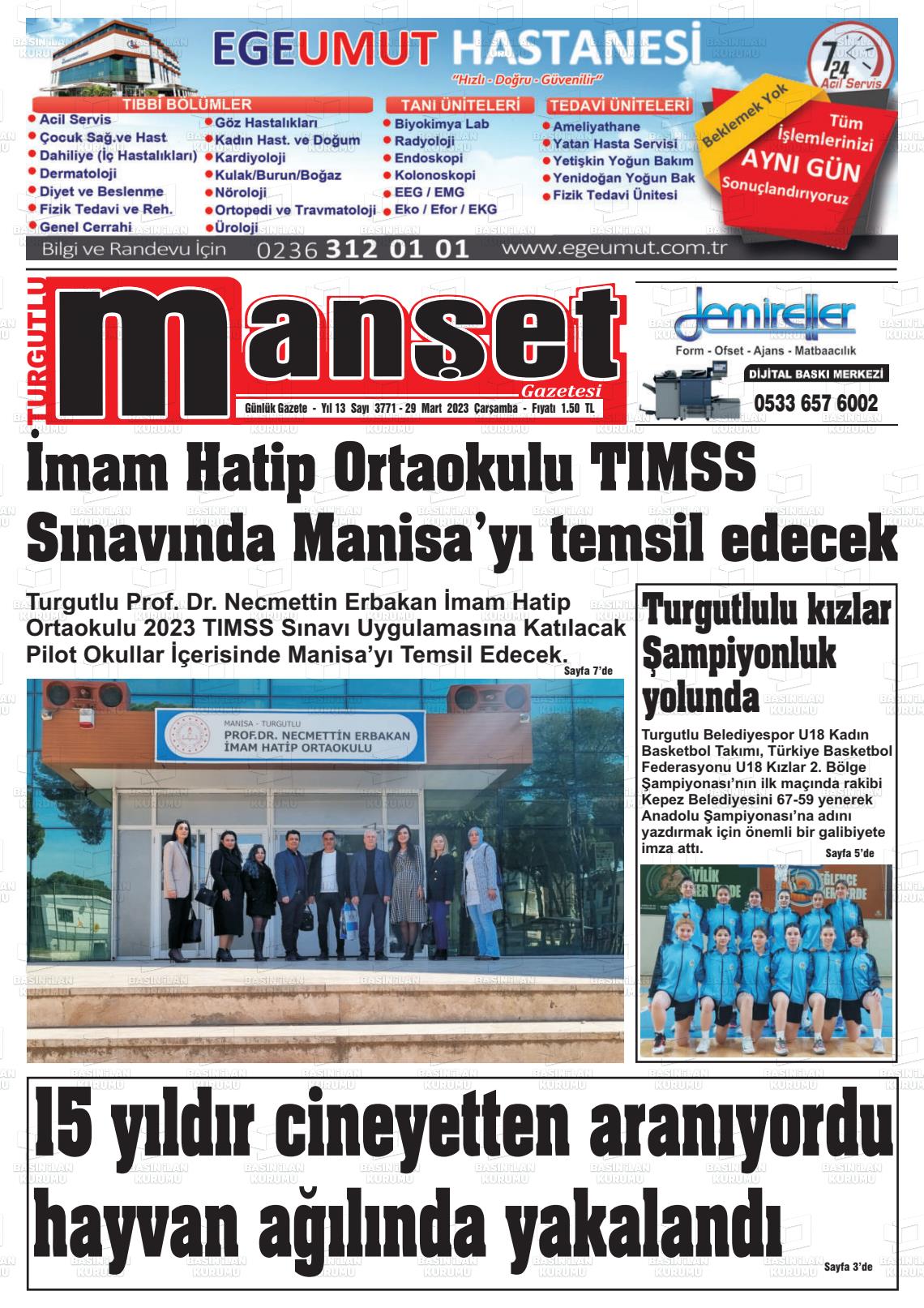 29 Mart 2023 Turgutlu Manşet Gazete Manşeti