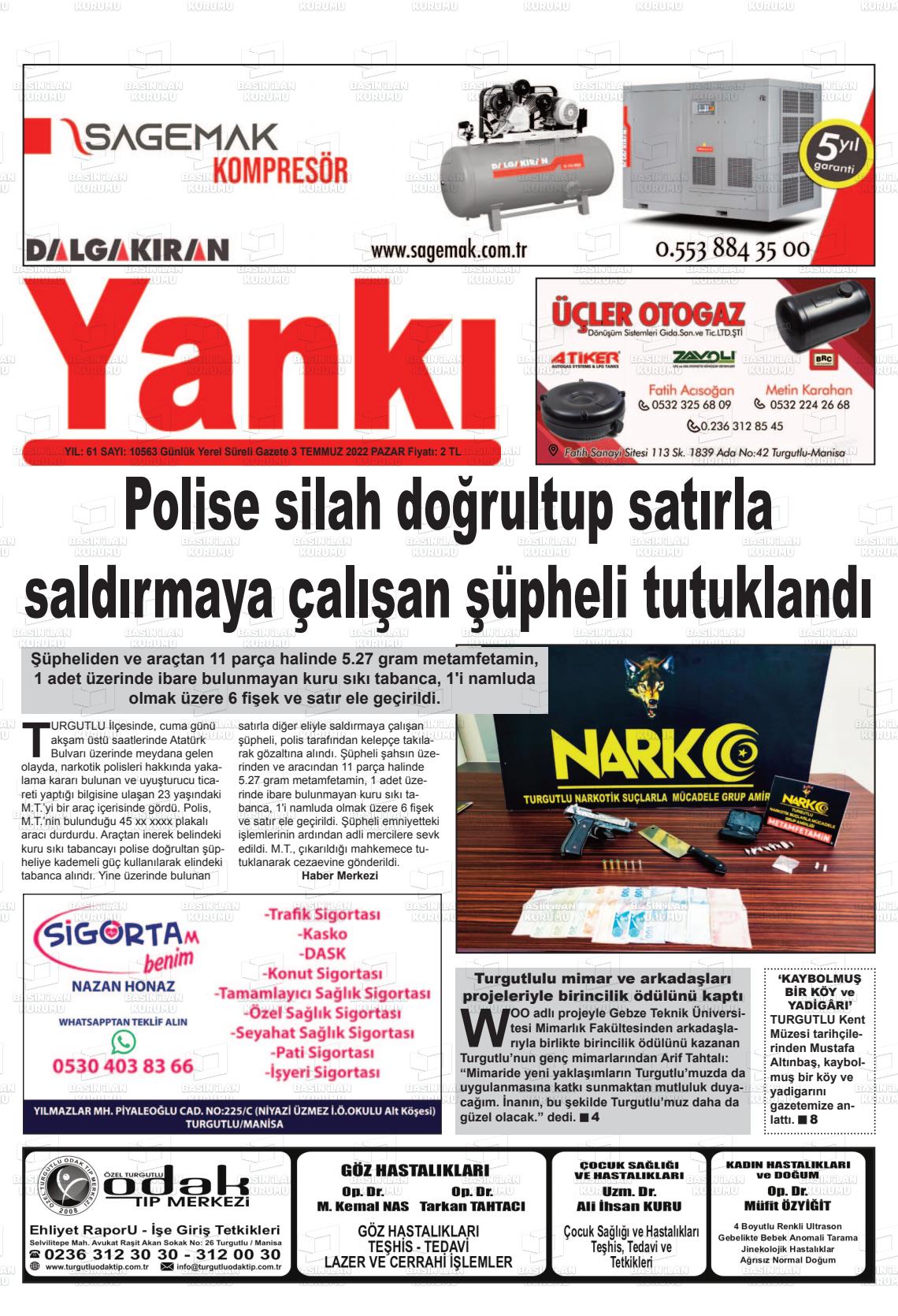 03 Temmuz 2022 Turgutlu Yankı Gazete Manşeti