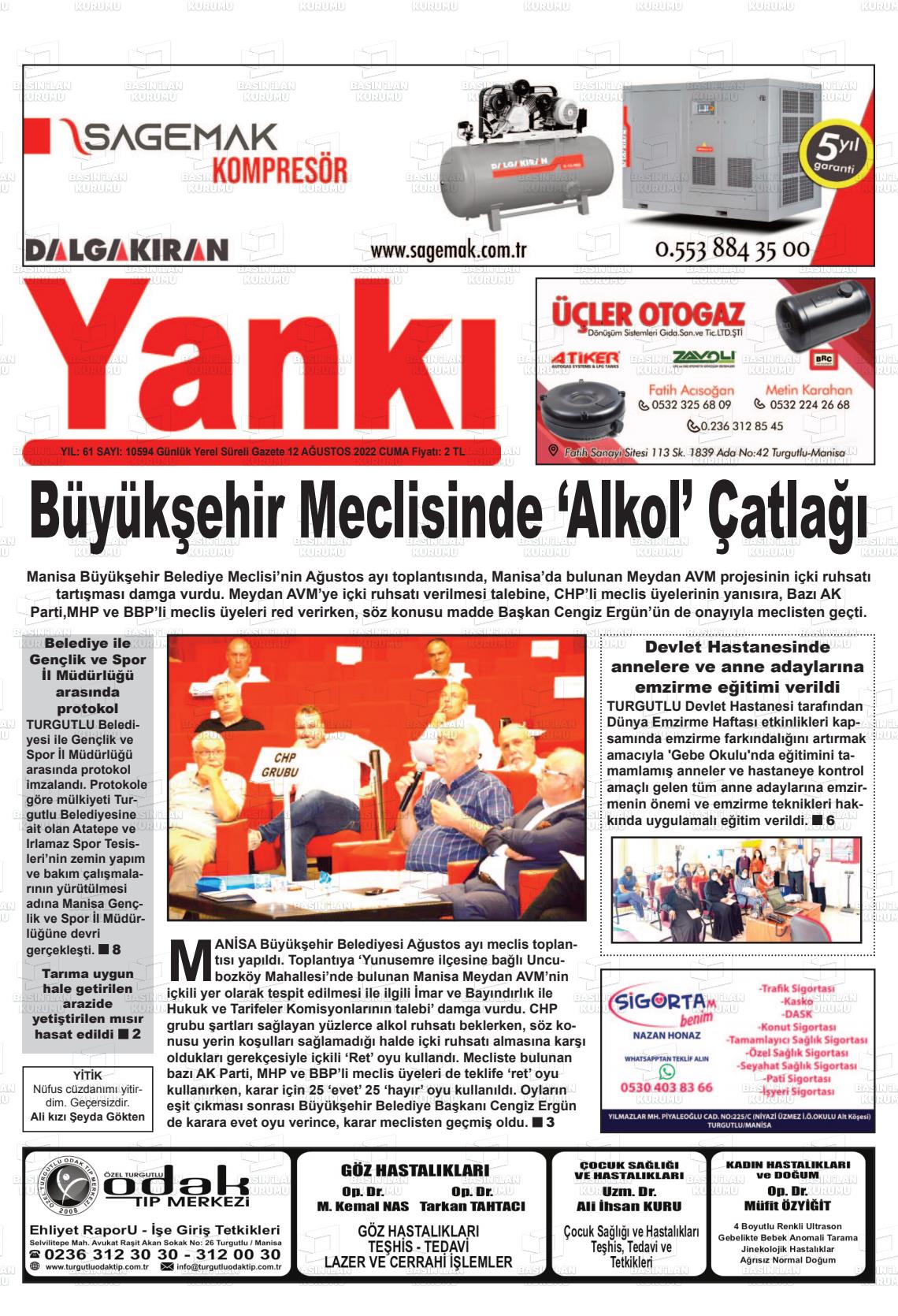 12 Ağustos 2022 Turgutlu Yankı Gazete Manşeti