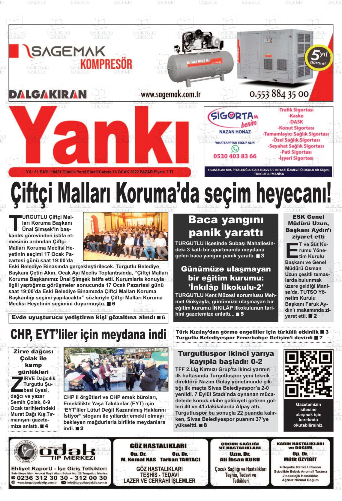 16 Ocak 2022 Turgutlu Yankı Gazete Manşeti