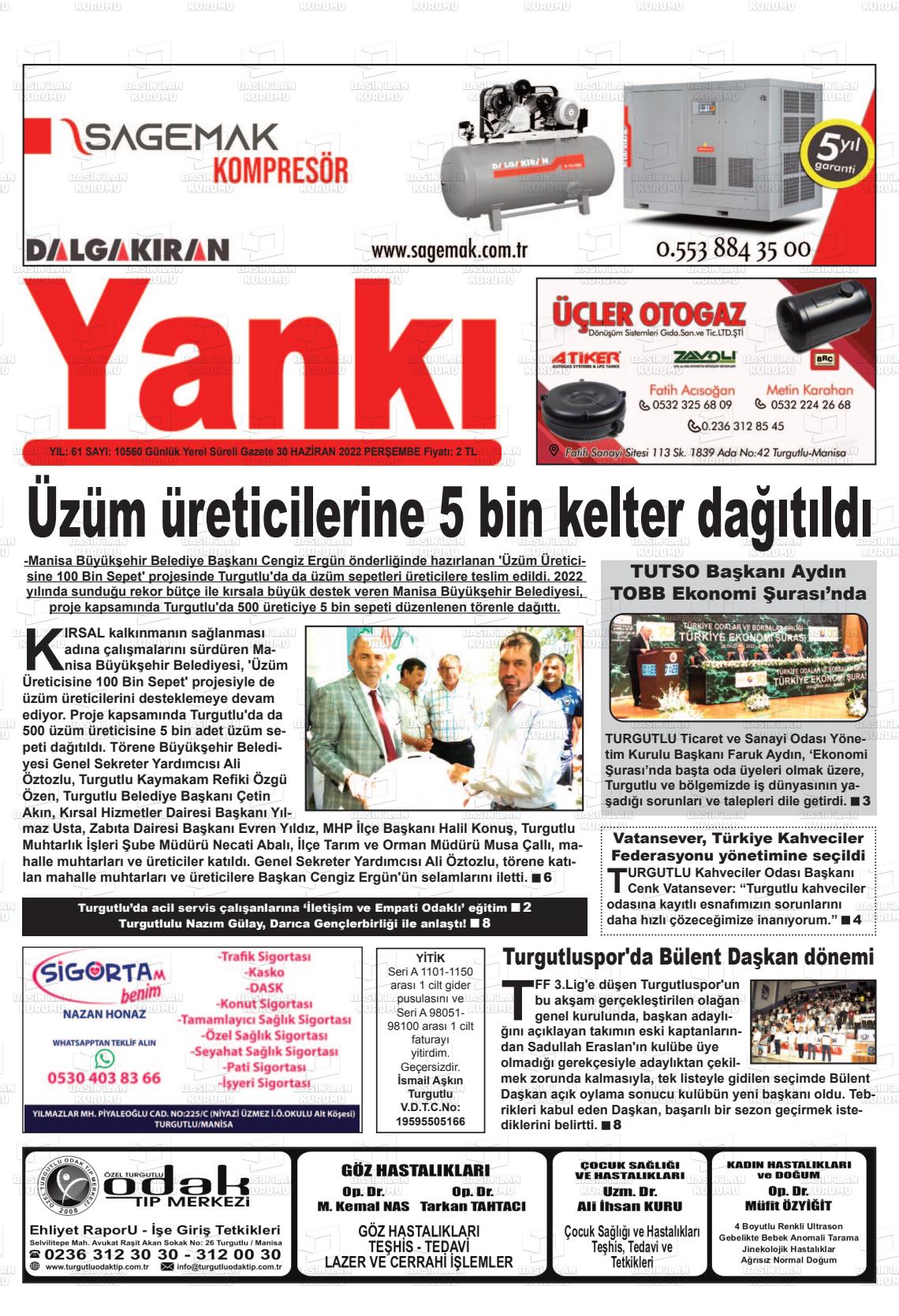 30 Haziran 2022 Turgutlu Yankı Gazete Manşeti