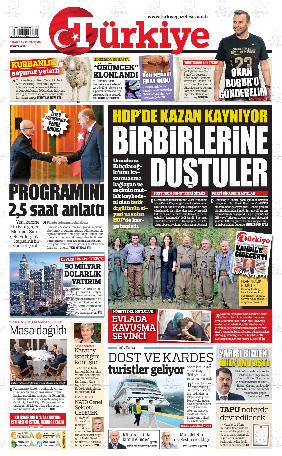 02 Haziran 2023 Türkiye Gazete Manşeti