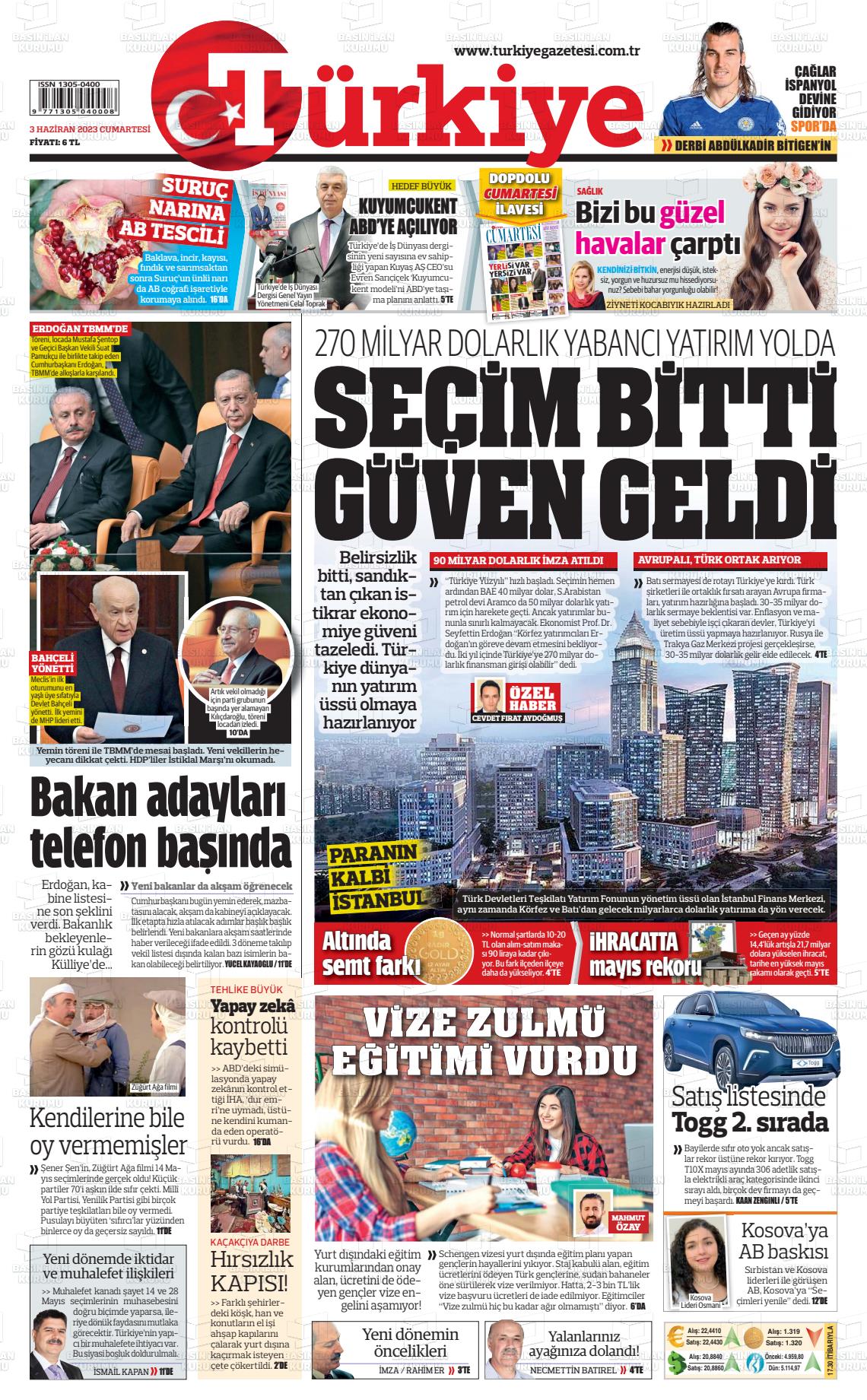 03 Haziran 2023 Türkiye Gazete Manşeti