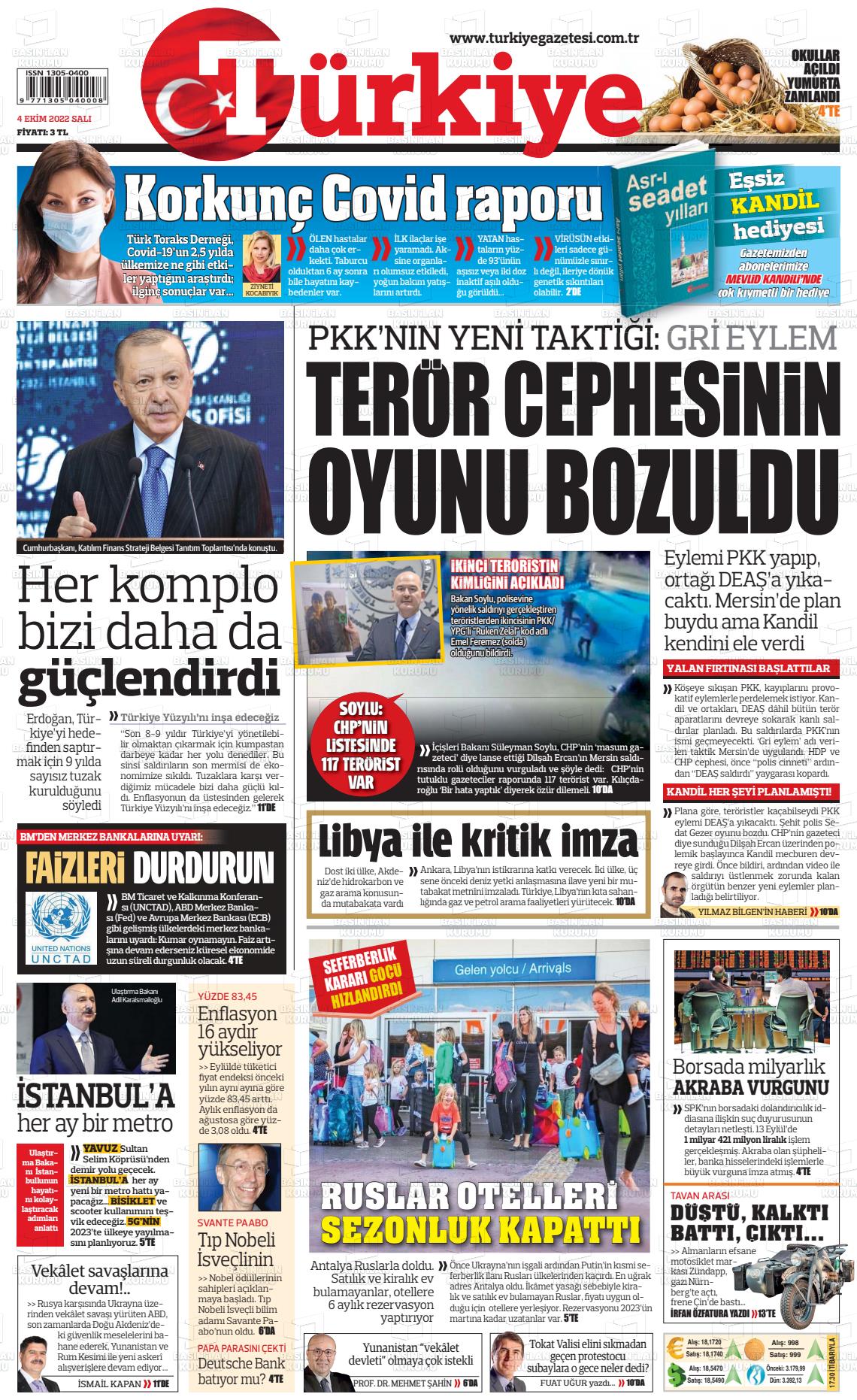 04 Ekim 2022 Türkiye Gazete Manşeti
