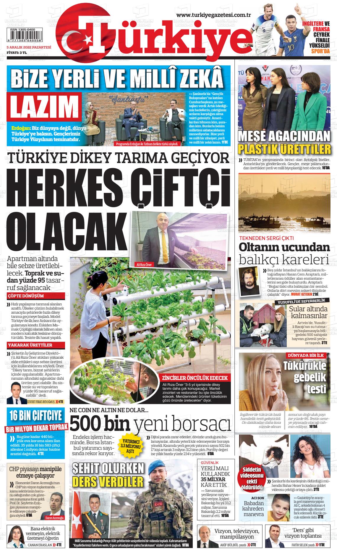 05 Aralık 2022 Türkiye Gazete Manşeti