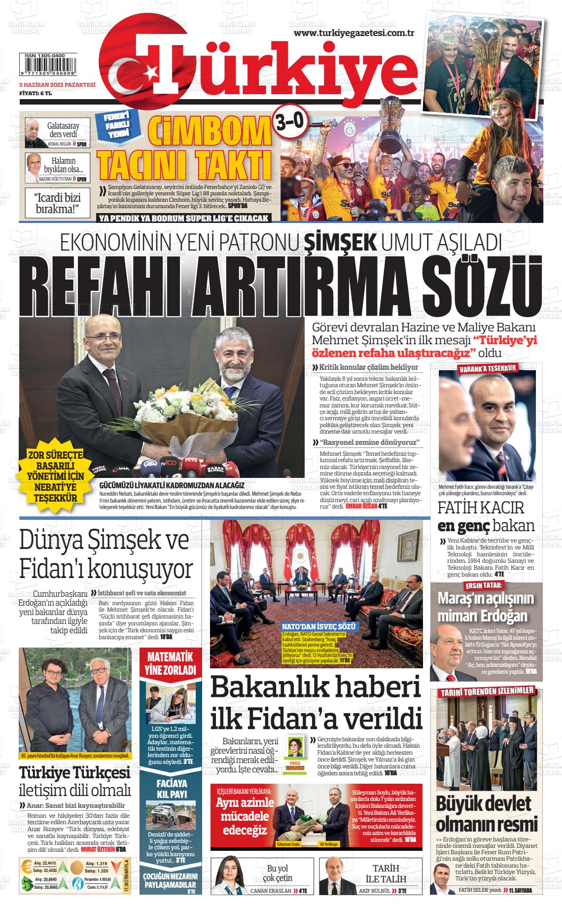 05 Haziran 2023 Türkiye Gazete Manşeti