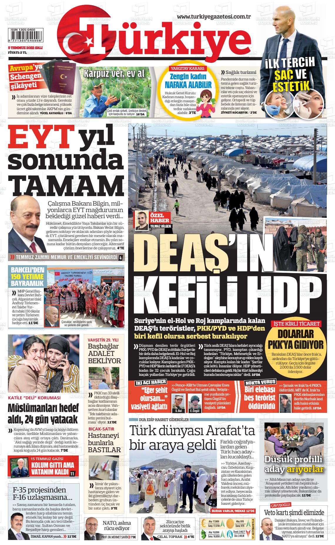 05 Temmuz 2022 Türkiye Gazete Manşeti