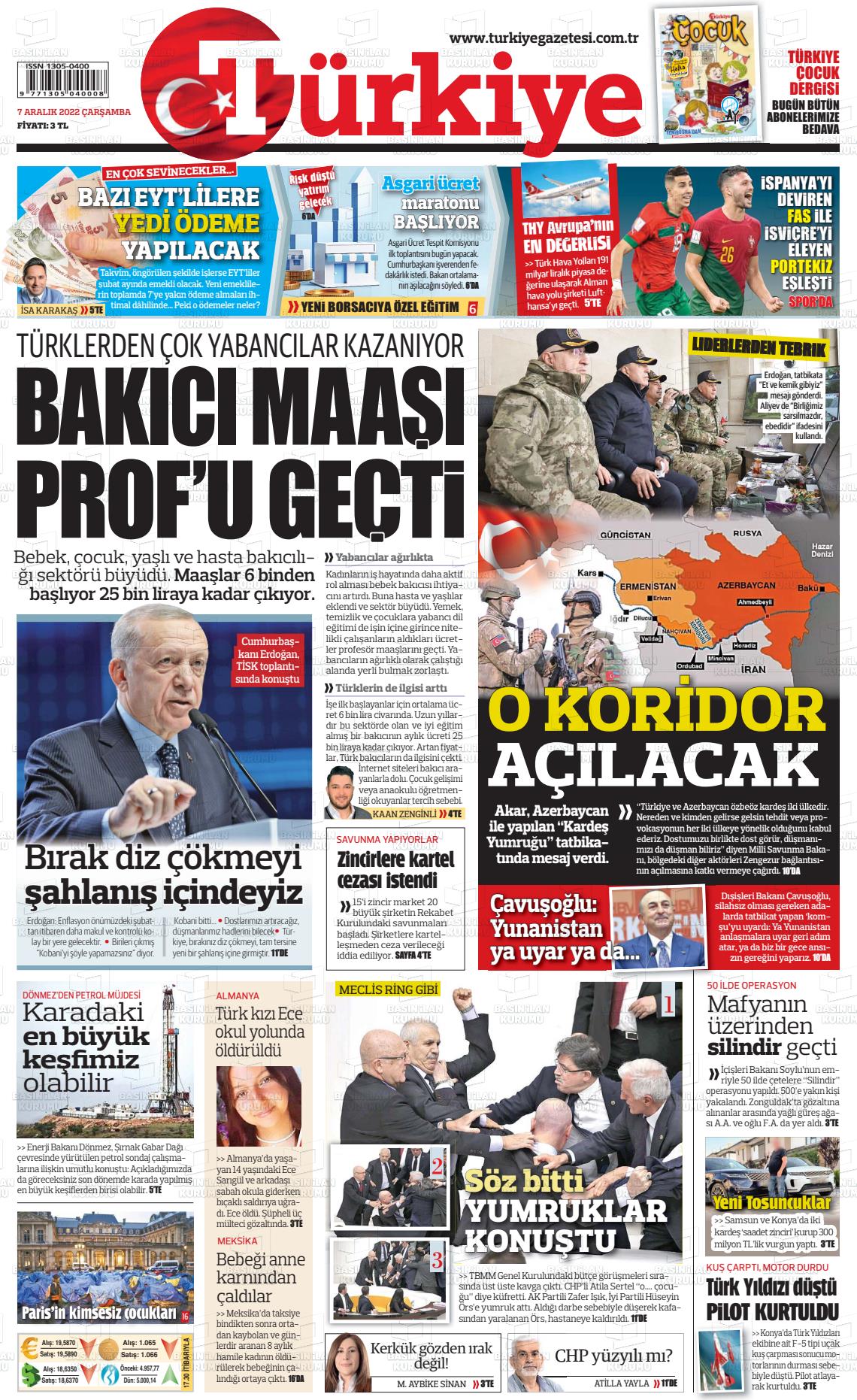 07 Aralık 2022 Türkiye Gazete Manşeti