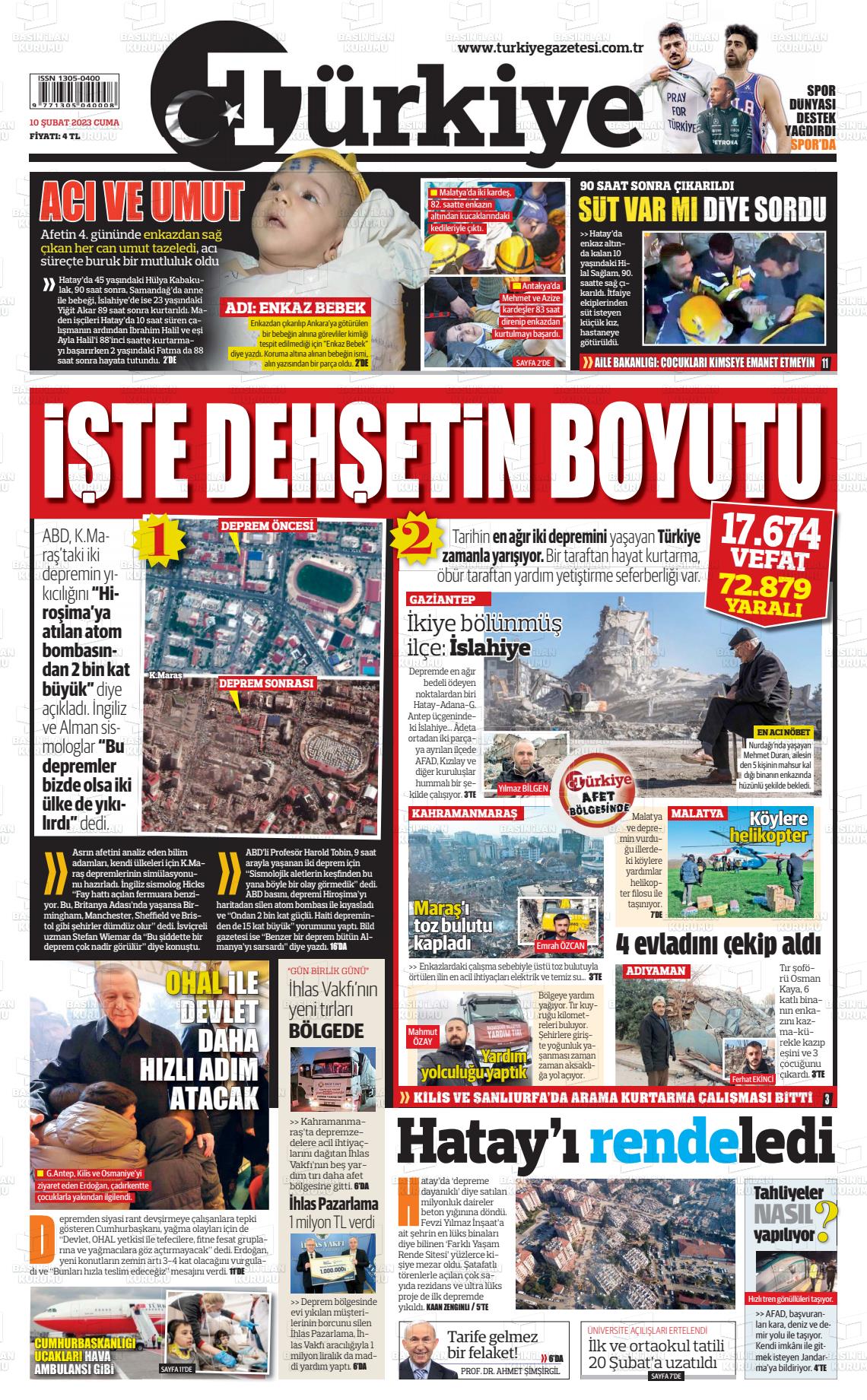 10 Şubat 2023 Türkiye Gazete Manşeti