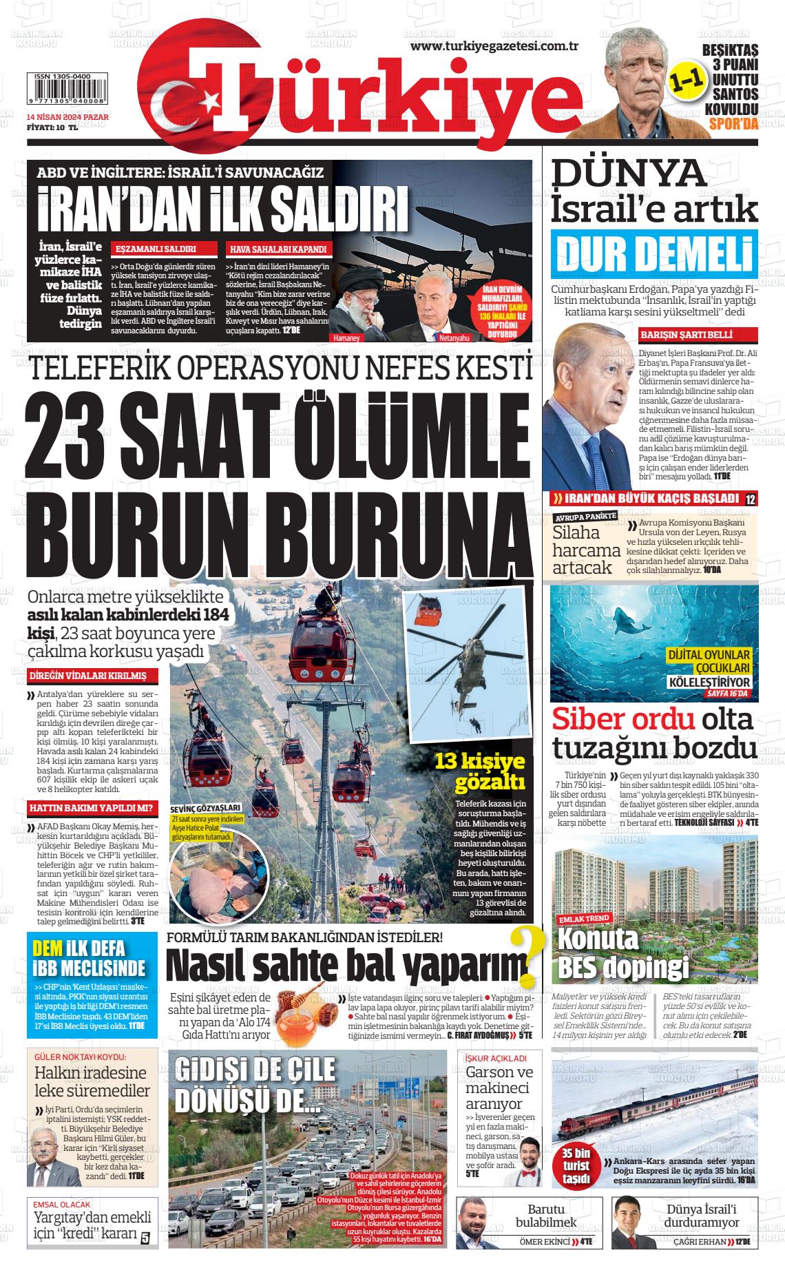 14 Nisan 2024 Türkiye Gazete Manşeti