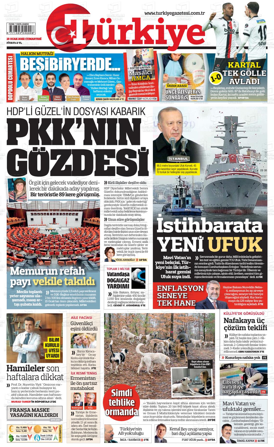15 Ocak 2022 Türkiye Gazete Manşeti