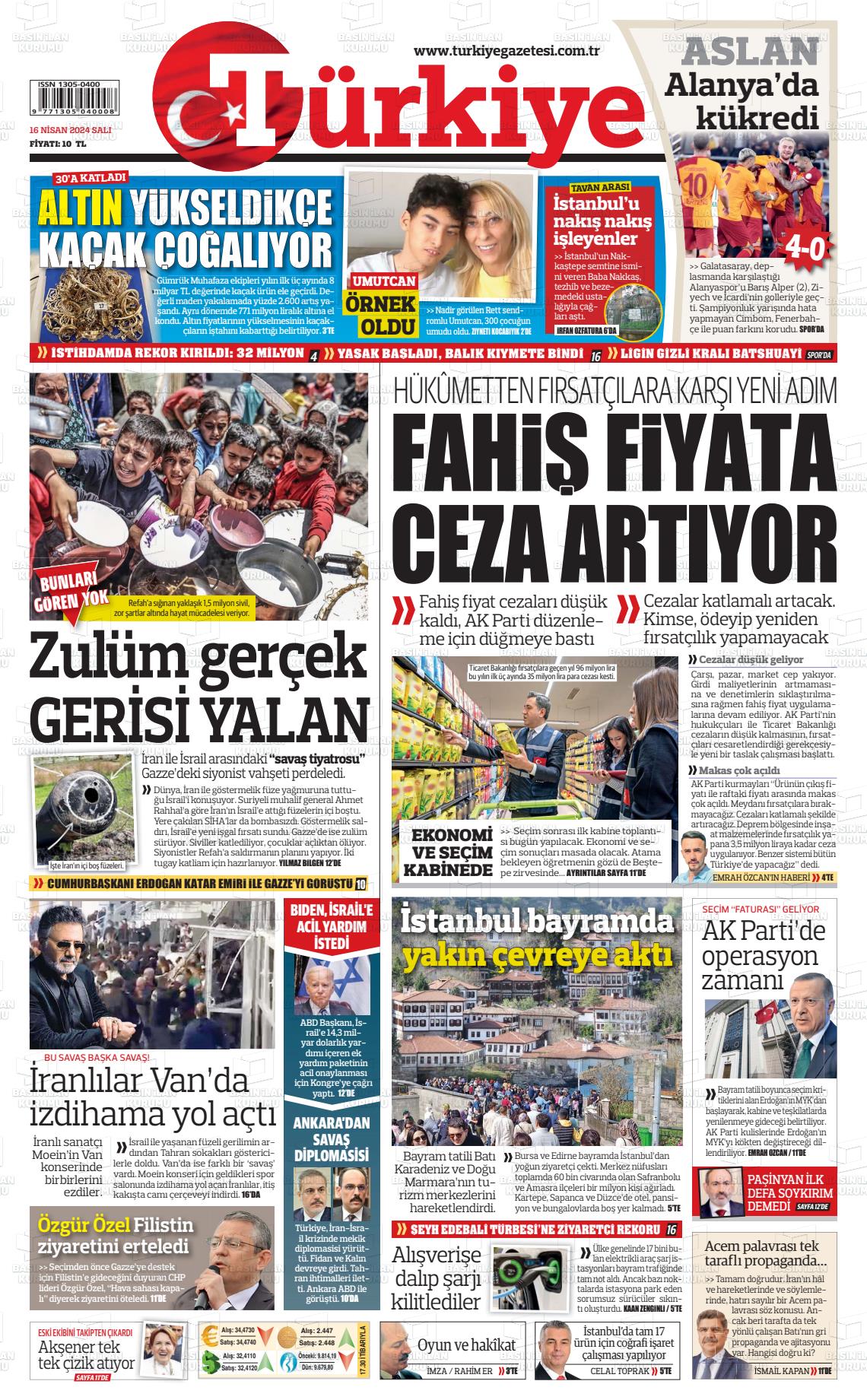 16 Nisan 2024 Türkiye Gazete Manşeti
