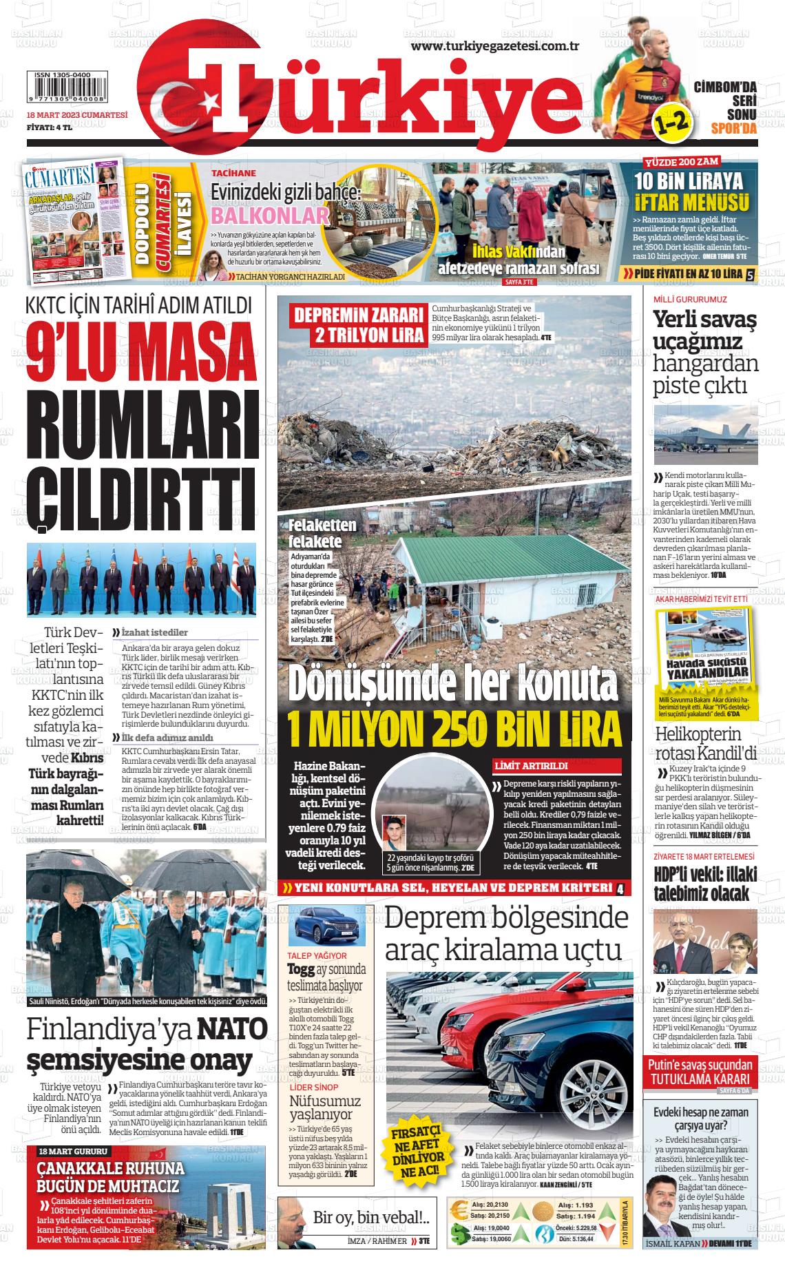 18 Mart 2023 Türkiye Gazete Manşeti