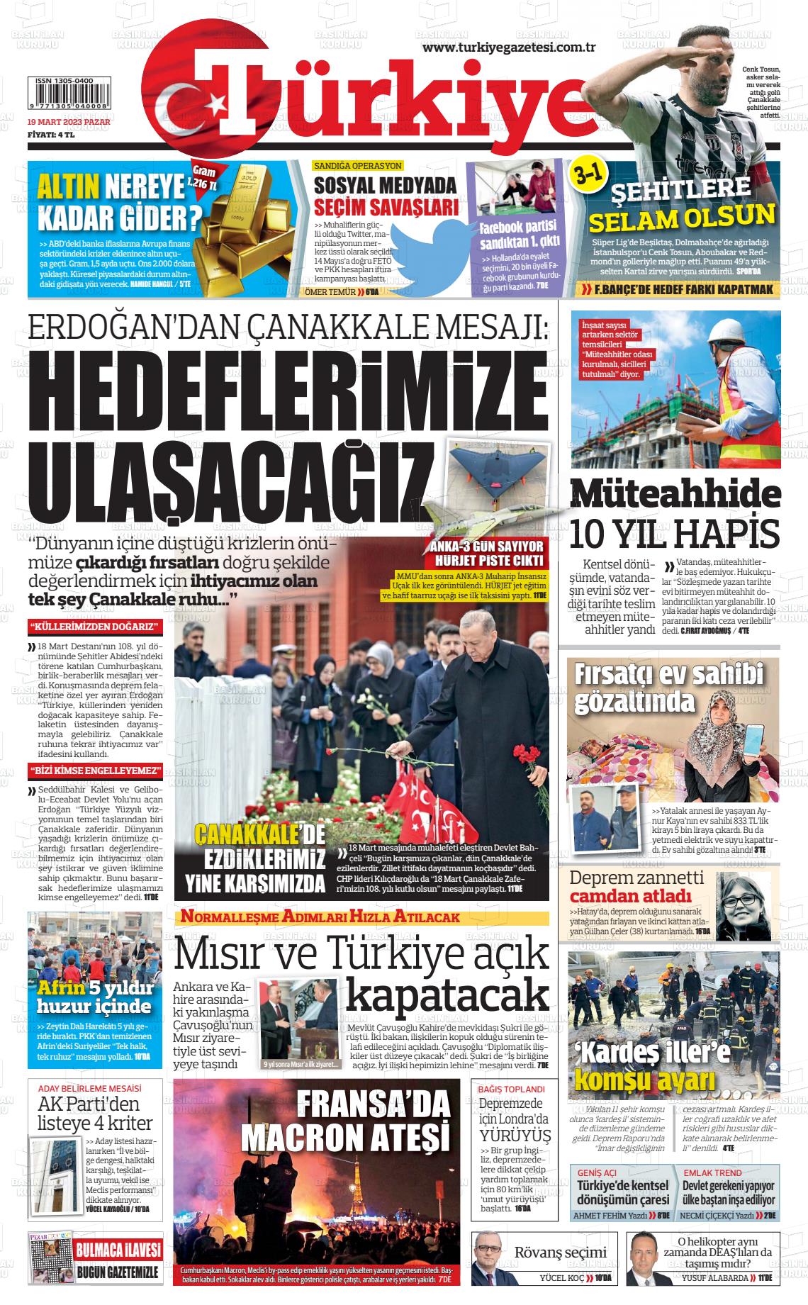 19 Mart 2023 Türkiye Gazete Manşeti