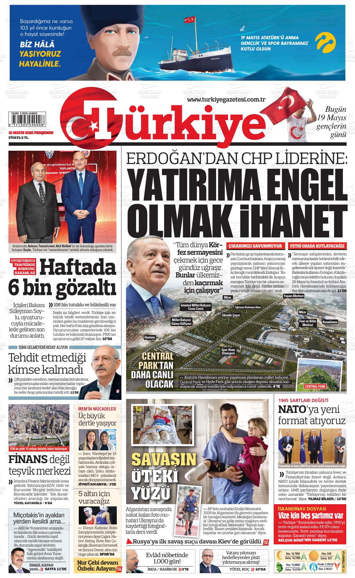 19 Mayıs 2022 Türkiye Gazete Manşeti