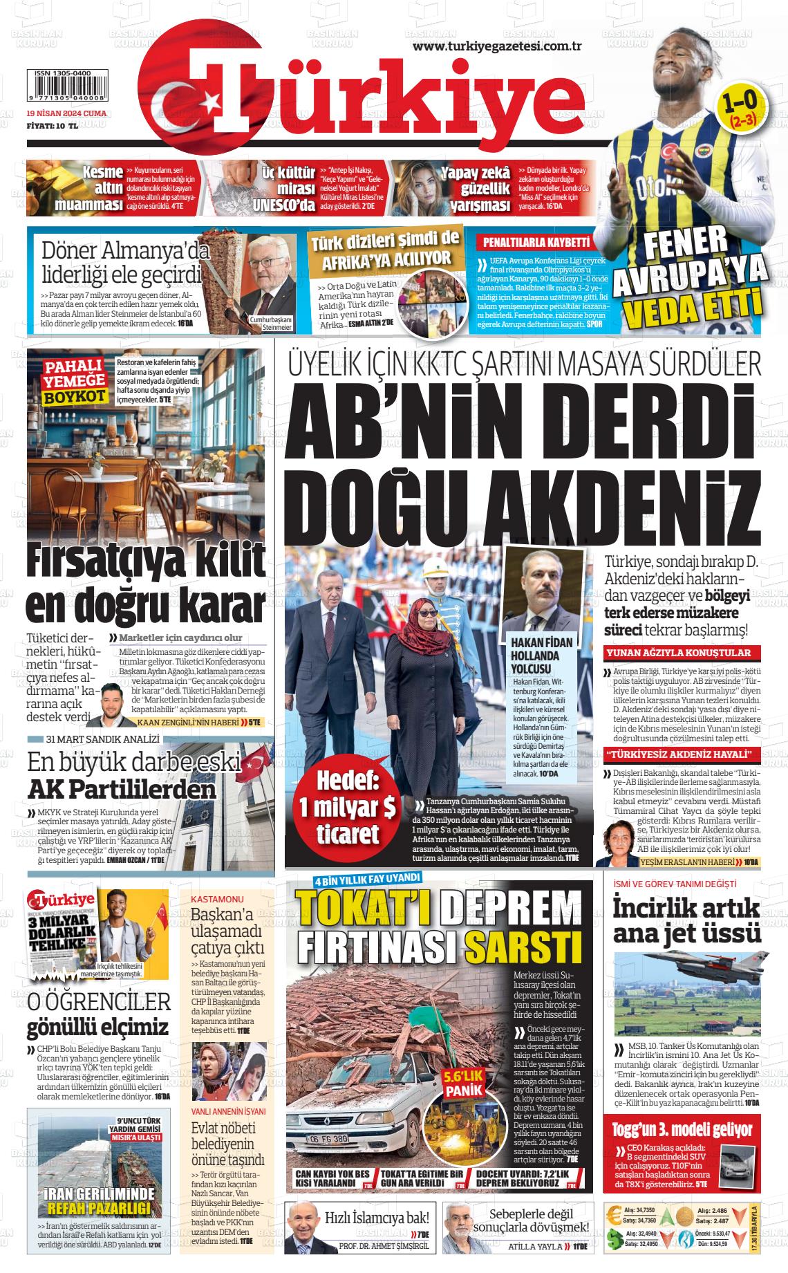 20 Nisan 2024 Türkiye Gazete Manşeti