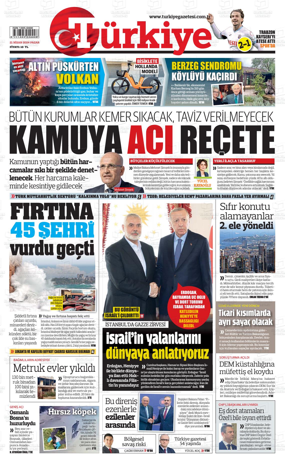 21 Nisan 2024 Türkiye Gazete Manşeti