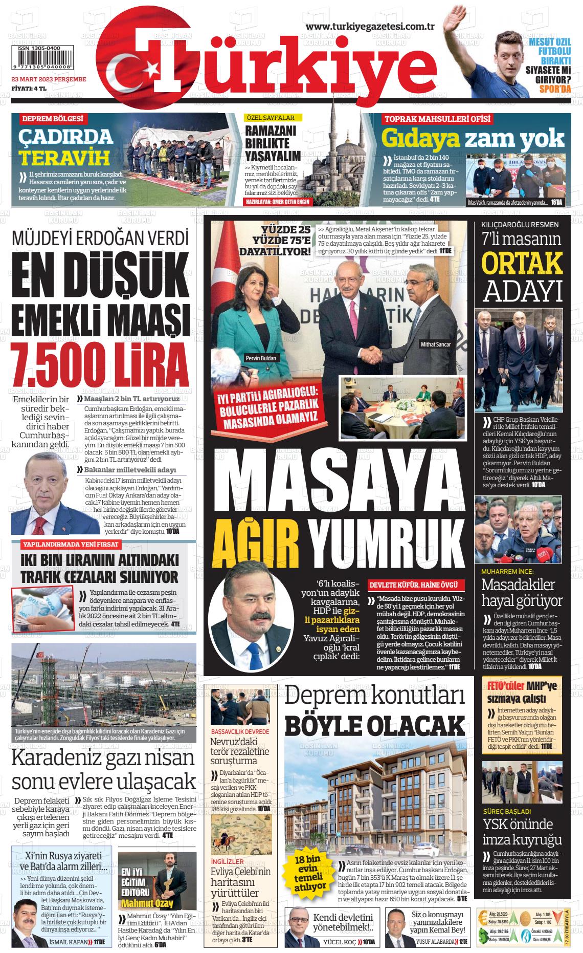 23 Mart 2023 Türkiye Gazete Manşeti