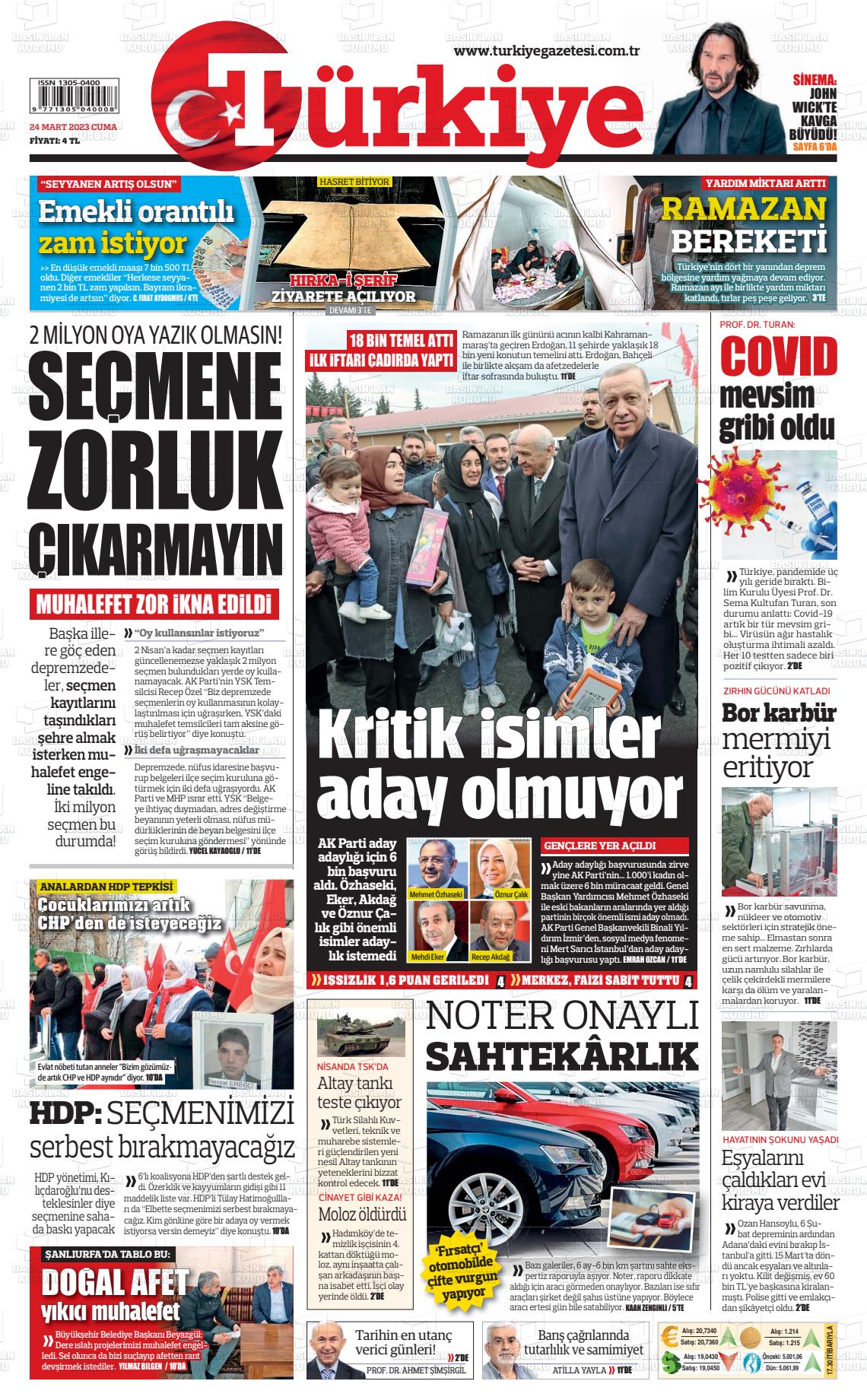 25 Mart 2023 Türkiye Gazete Manşeti