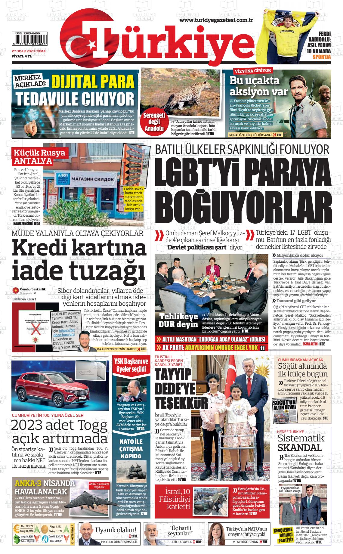 27 Ocak 2023 Türkiye Gazete Manşeti
