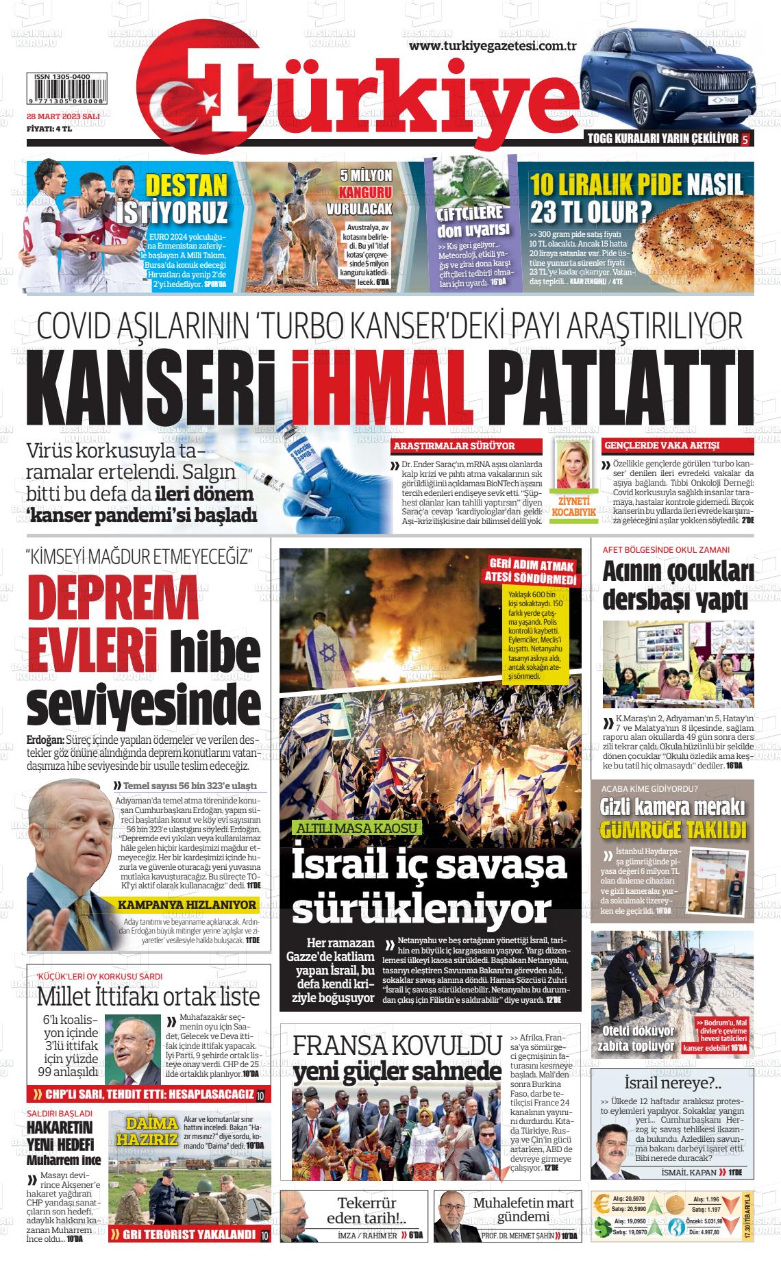 28 Mart 2023 Türkiye Gazete Manşeti