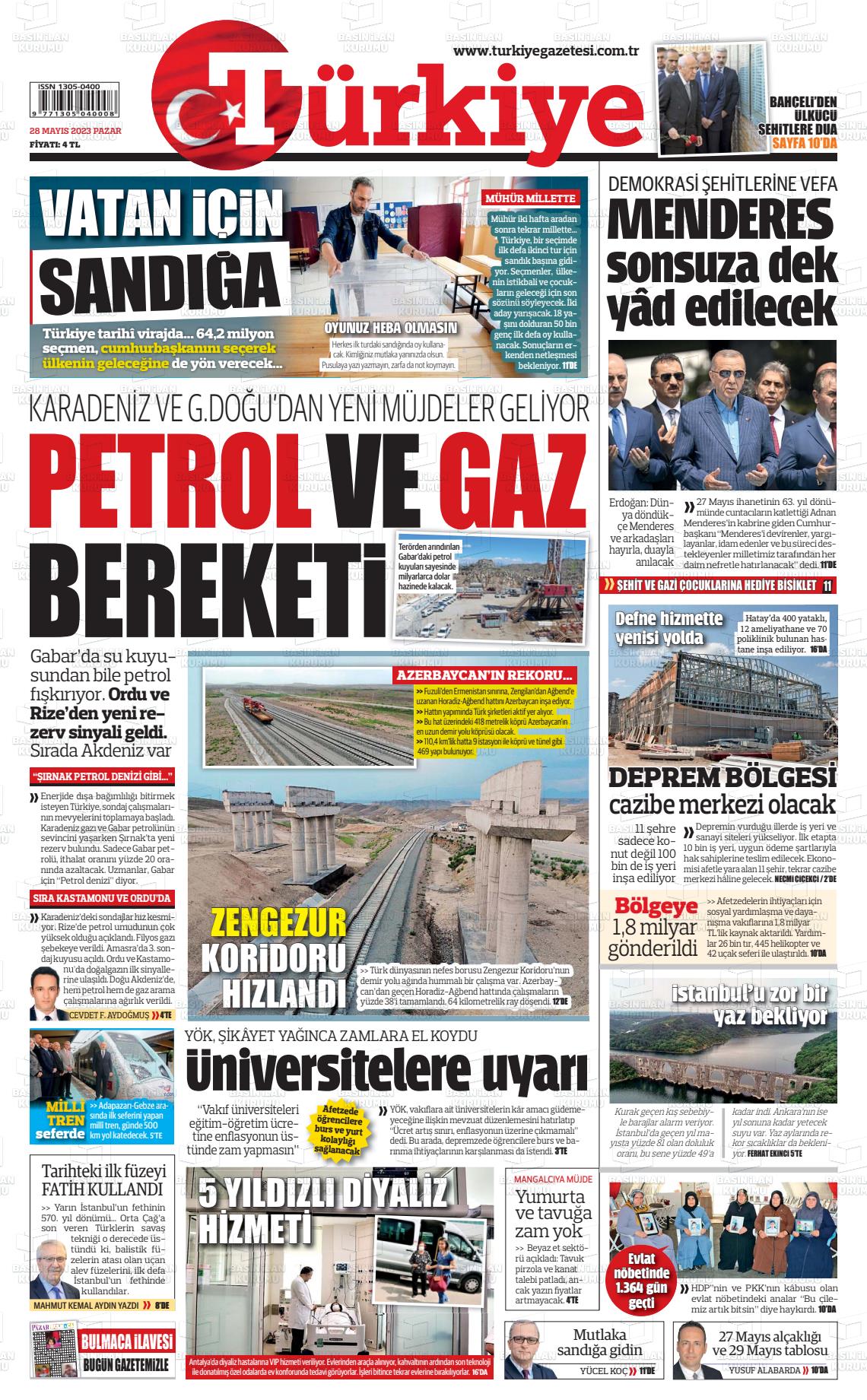 28 Mayıs 2023 Türkiye Gazete Manşeti