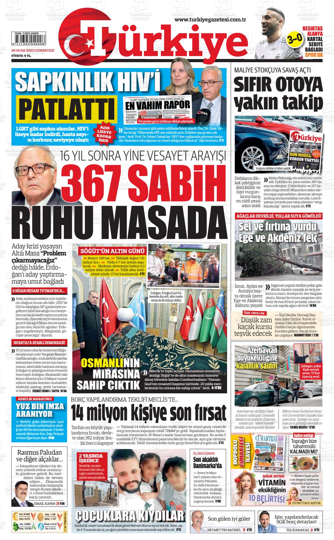 28 Ocak 2023 Türkiye Gazete Manşeti