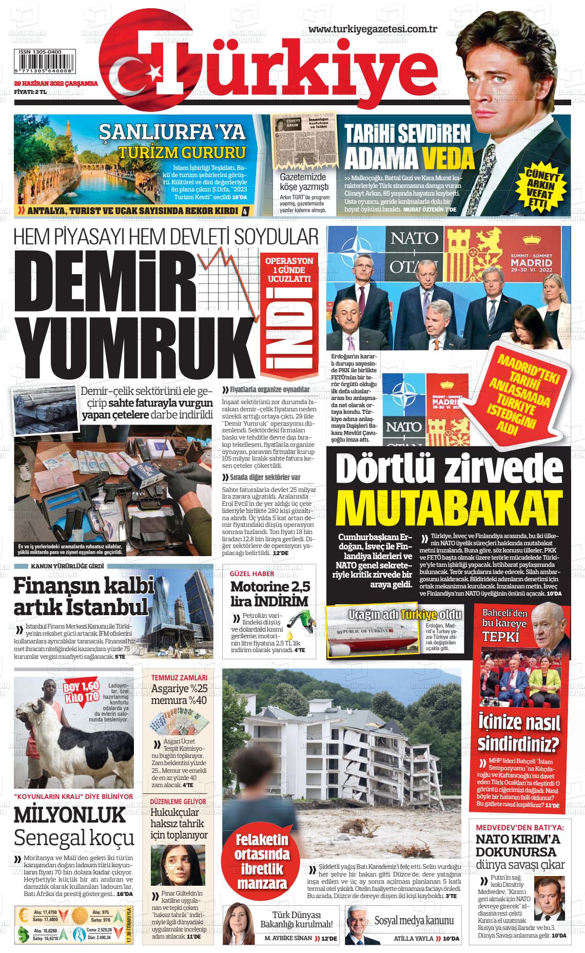 29 Haziran 2022 Türkiye Gazete Manşeti