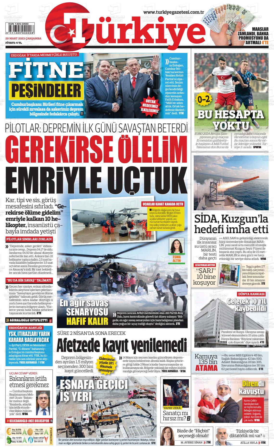 29 Mart 2023 Türkiye Gazete Manşeti