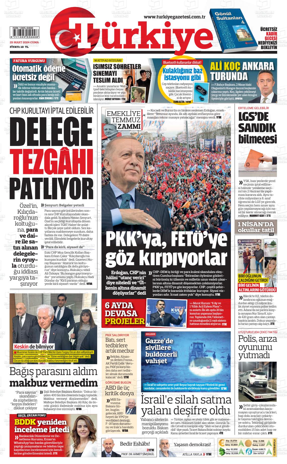 29 Mart 2024 Türkiye Gazete Manşeti