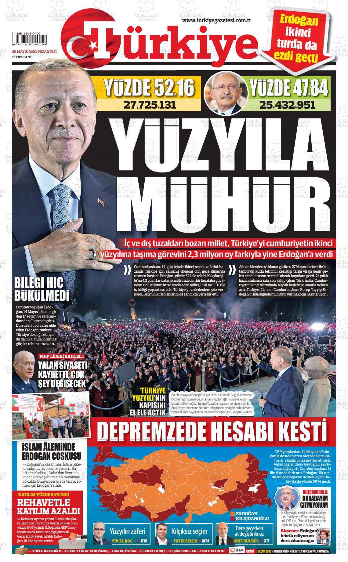 29 Mayıs 2023 Türkiye Gazete Manşeti