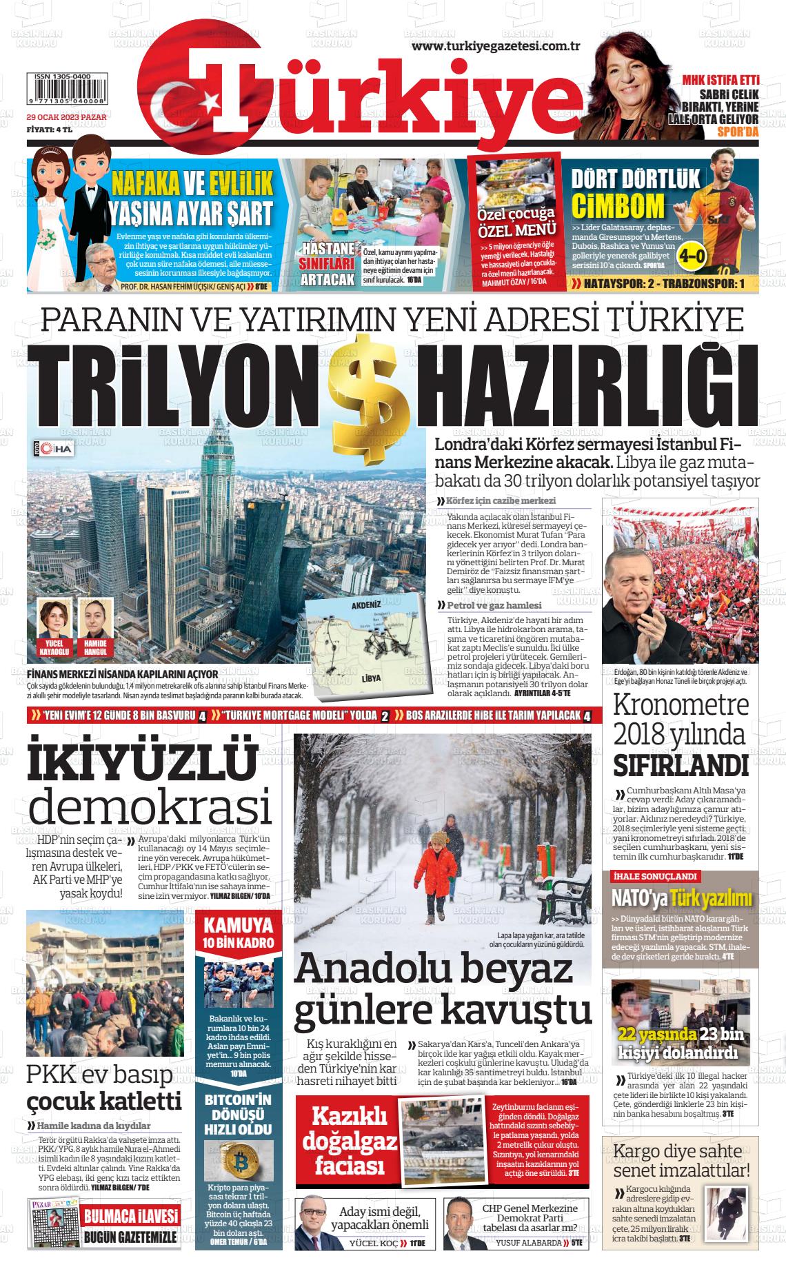 29 Ocak 2023 Türkiye Gazete Manşeti