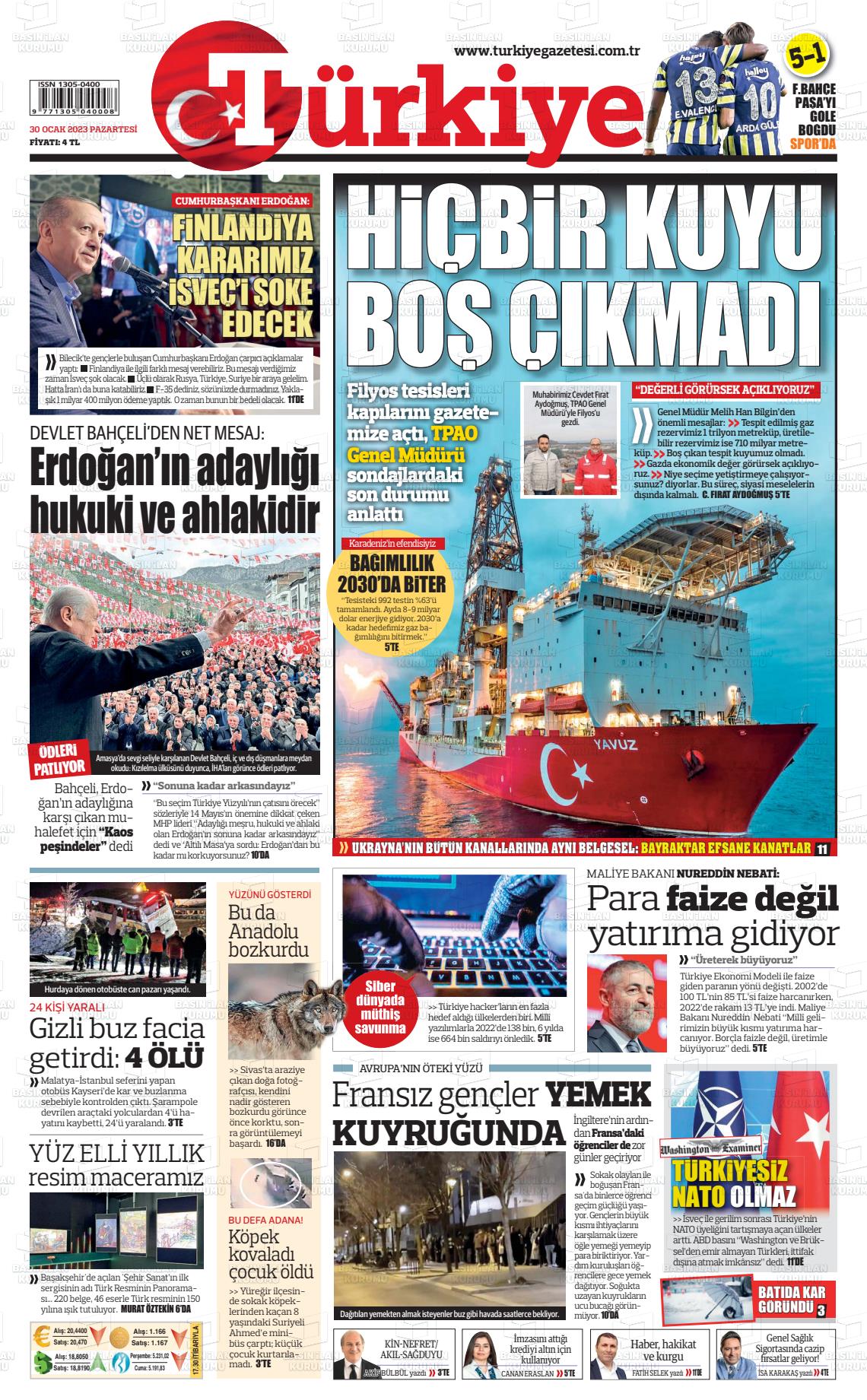 30 Ocak 2023 Türkiye Gazete Manşeti