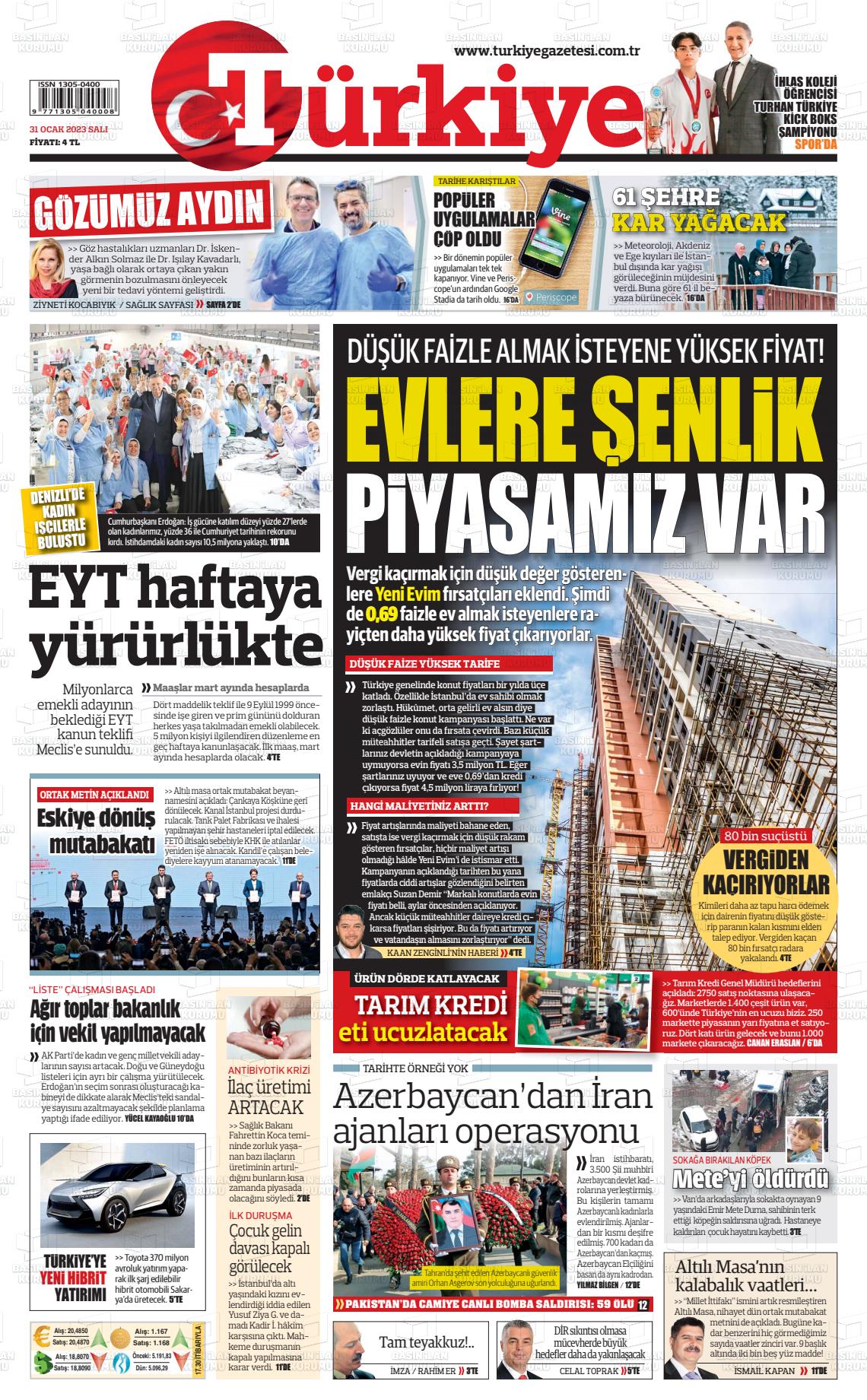 31 Ocak 2023 Türkiye Gazete Manşeti