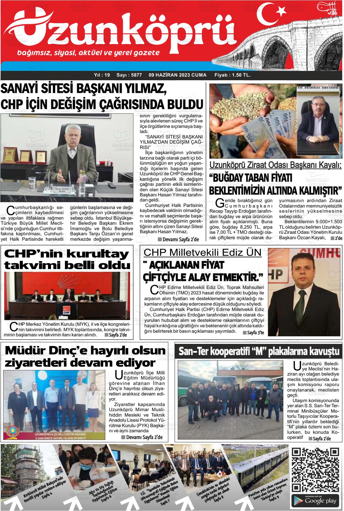 09 Haziran 2023 Uzunköprü Gazete Manşeti