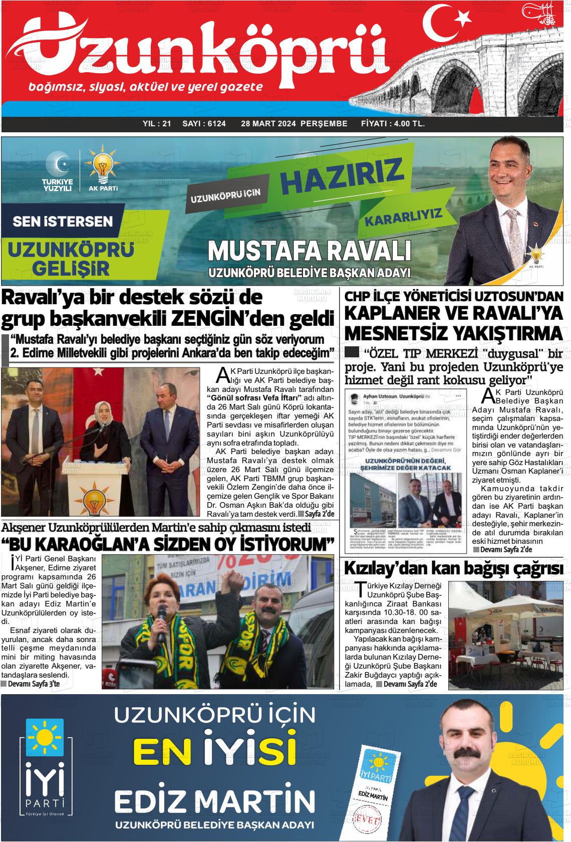 28 Mart 2024 Uzunköprü Gazete Manşeti