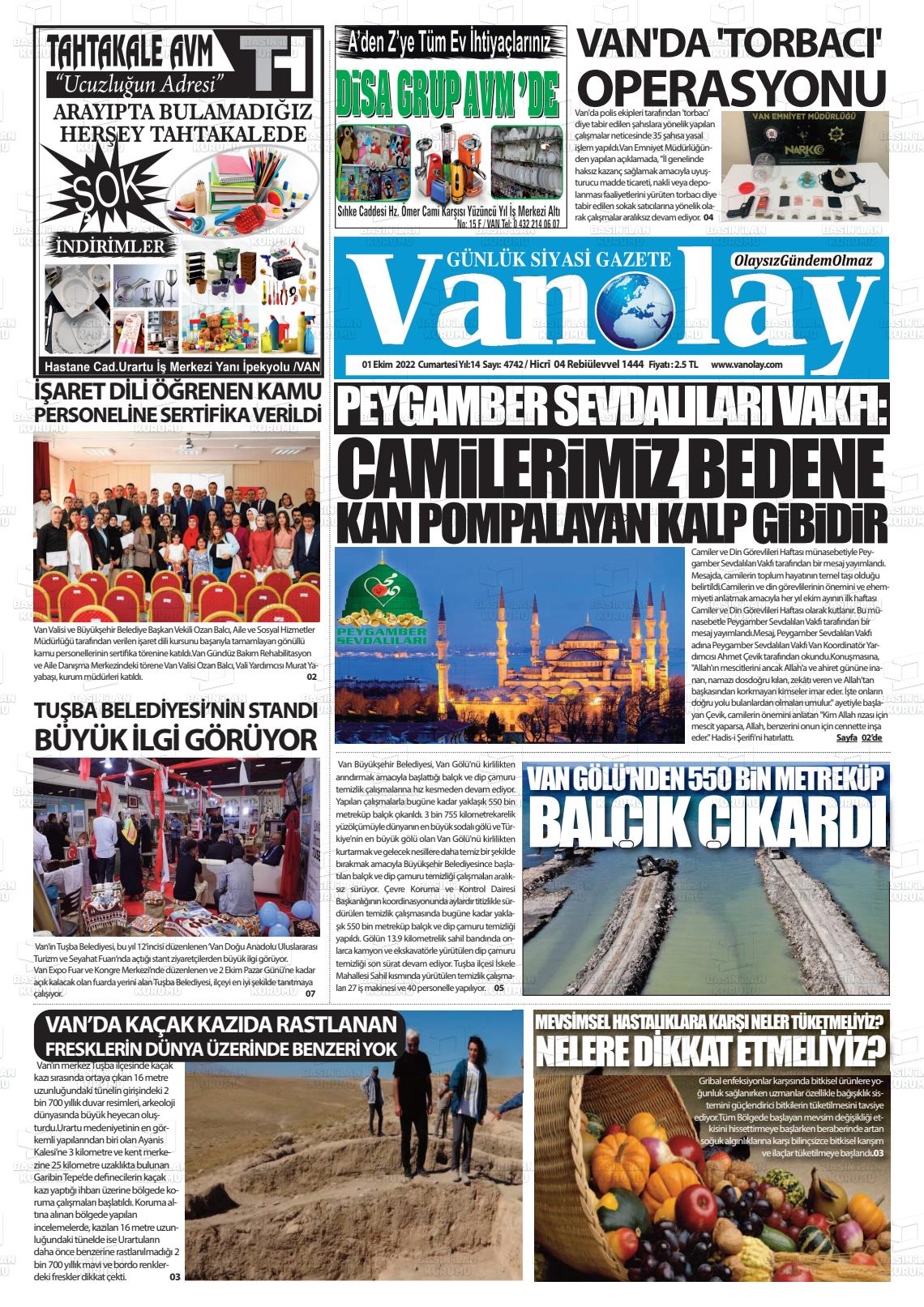 01 Ekim 2022 Van Olay Gazete Manşeti