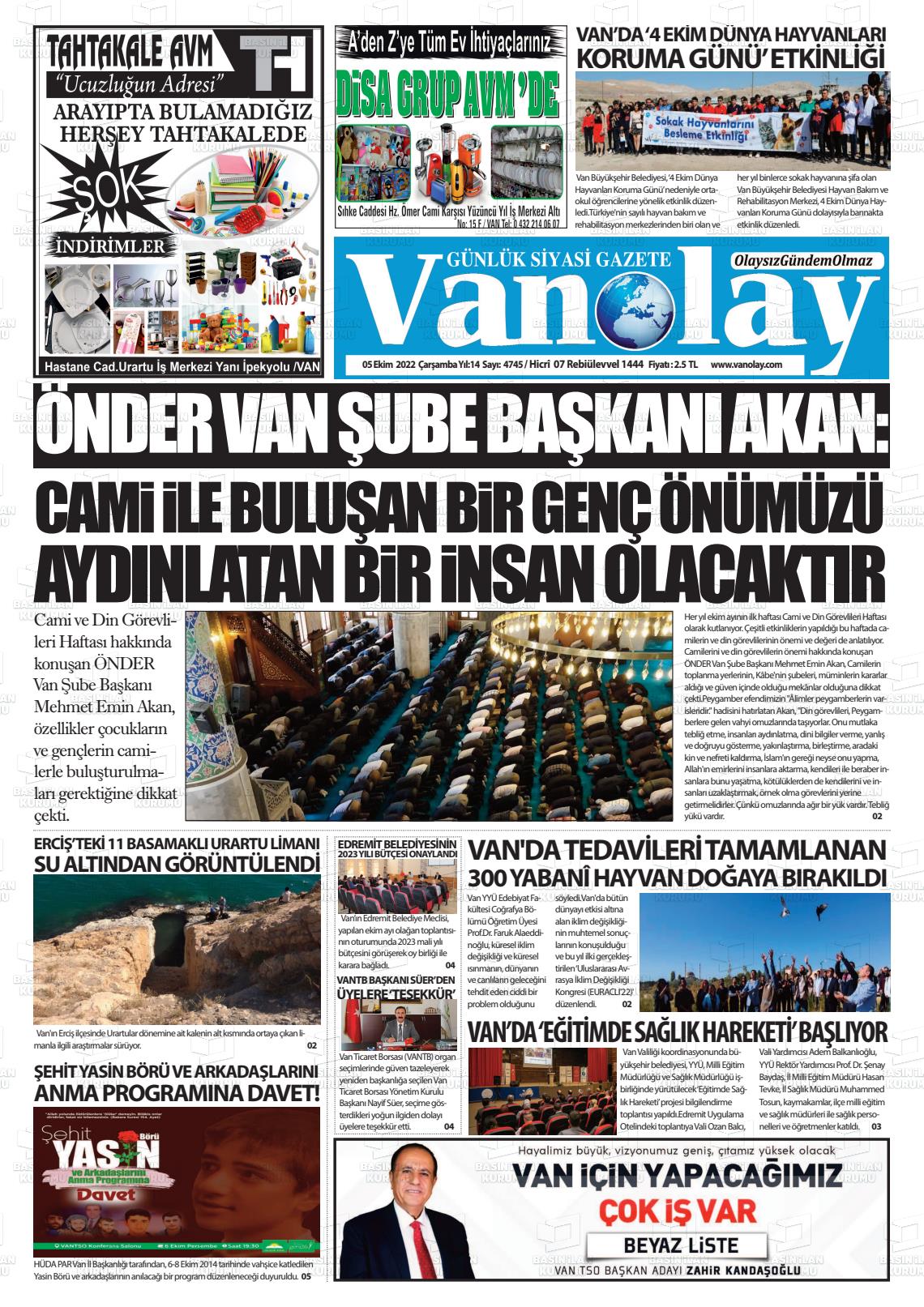 05 Ekim 2022 Van Olay Gazete Manşeti