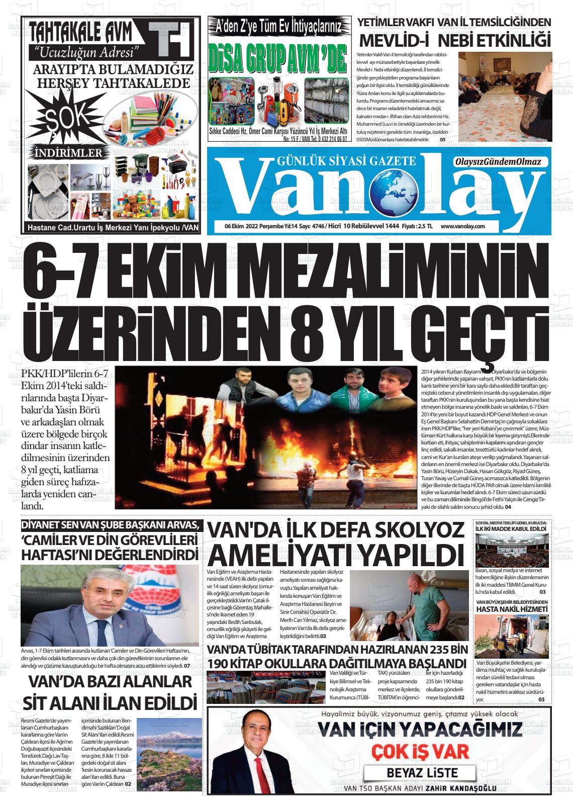 06 Ekim 2022 Van Olay Gazete Manşeti