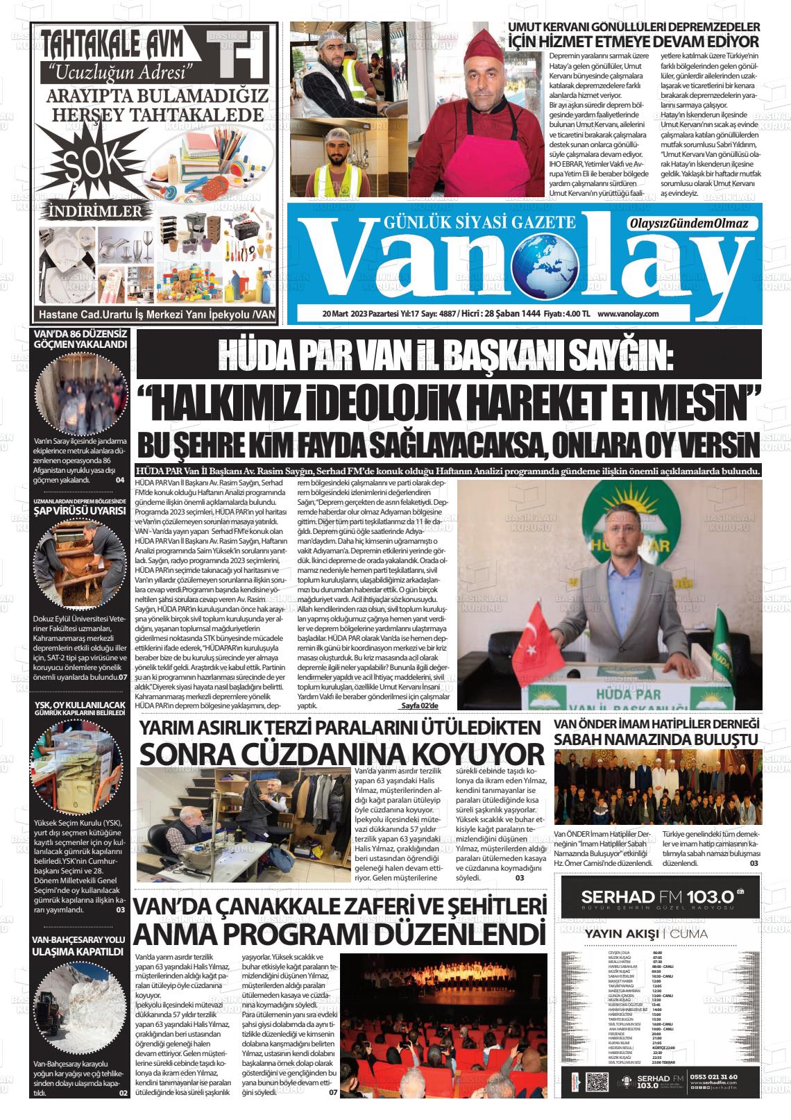 20 Mart 2023 Van Olay Gazete Manşeti