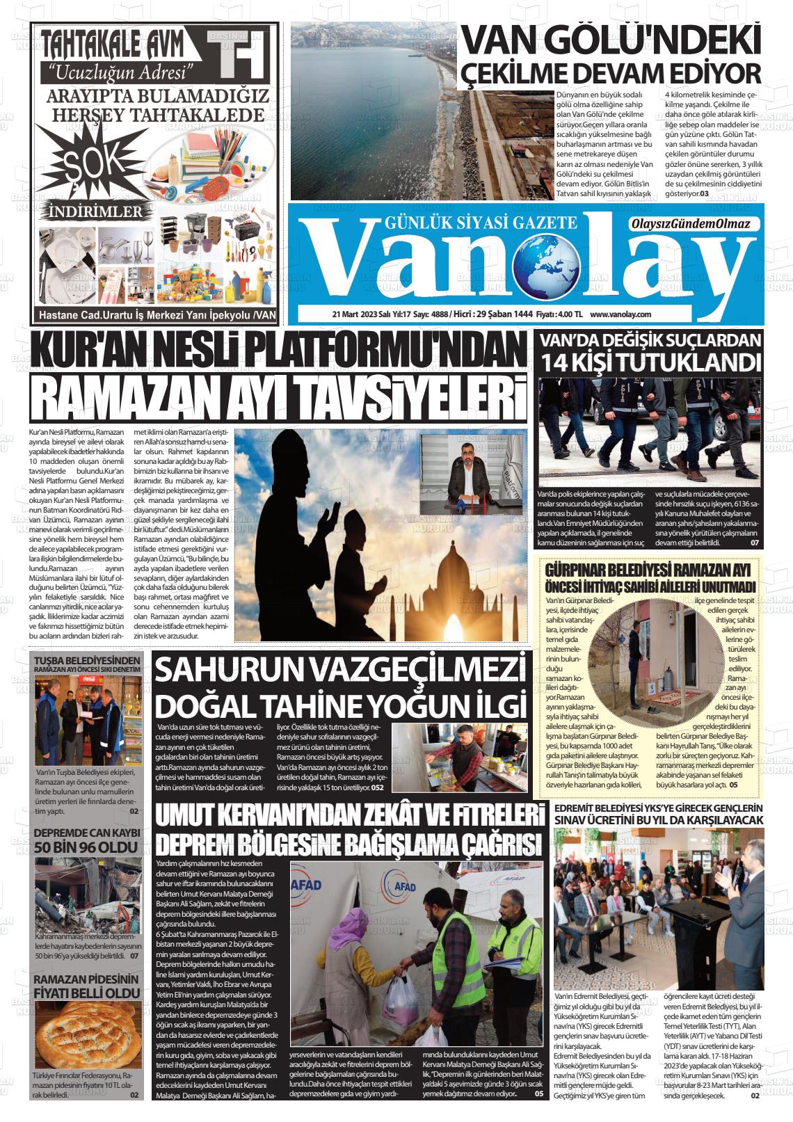 21 Mart 2023 Van Olay Gazete Manşeti