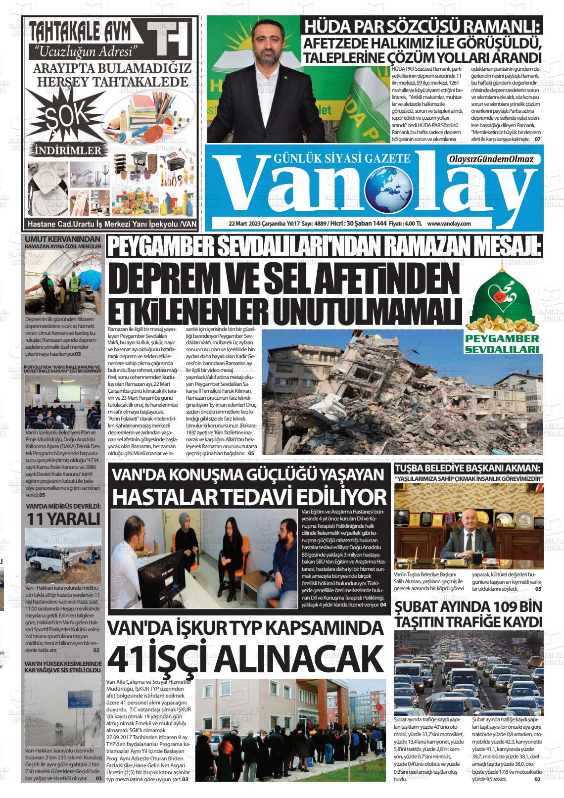 22 Mart 2023 Van Olay Gazete Manşeti