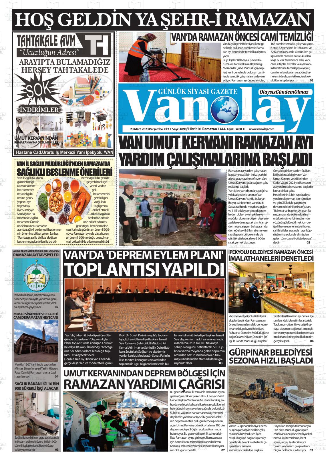 23 Mart 2023 Van Olay Gazete Manşeti