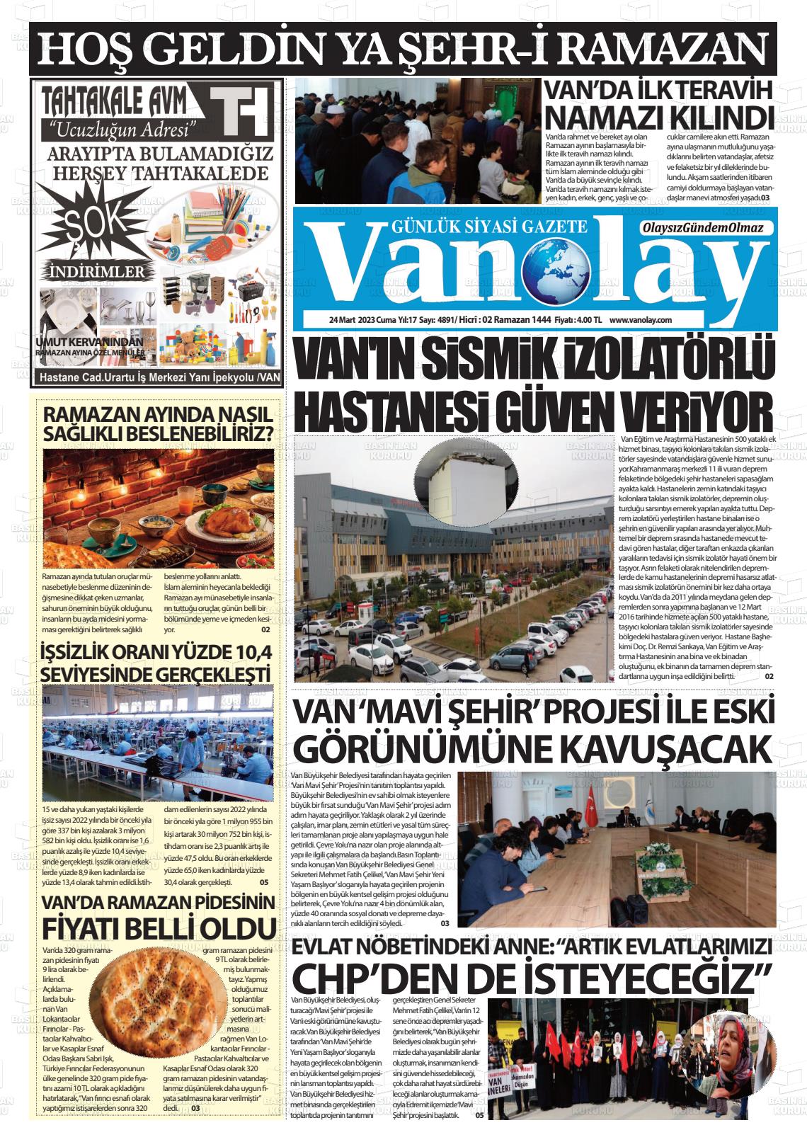 24 Mart 2023 Van Olay Gazete Manşeti