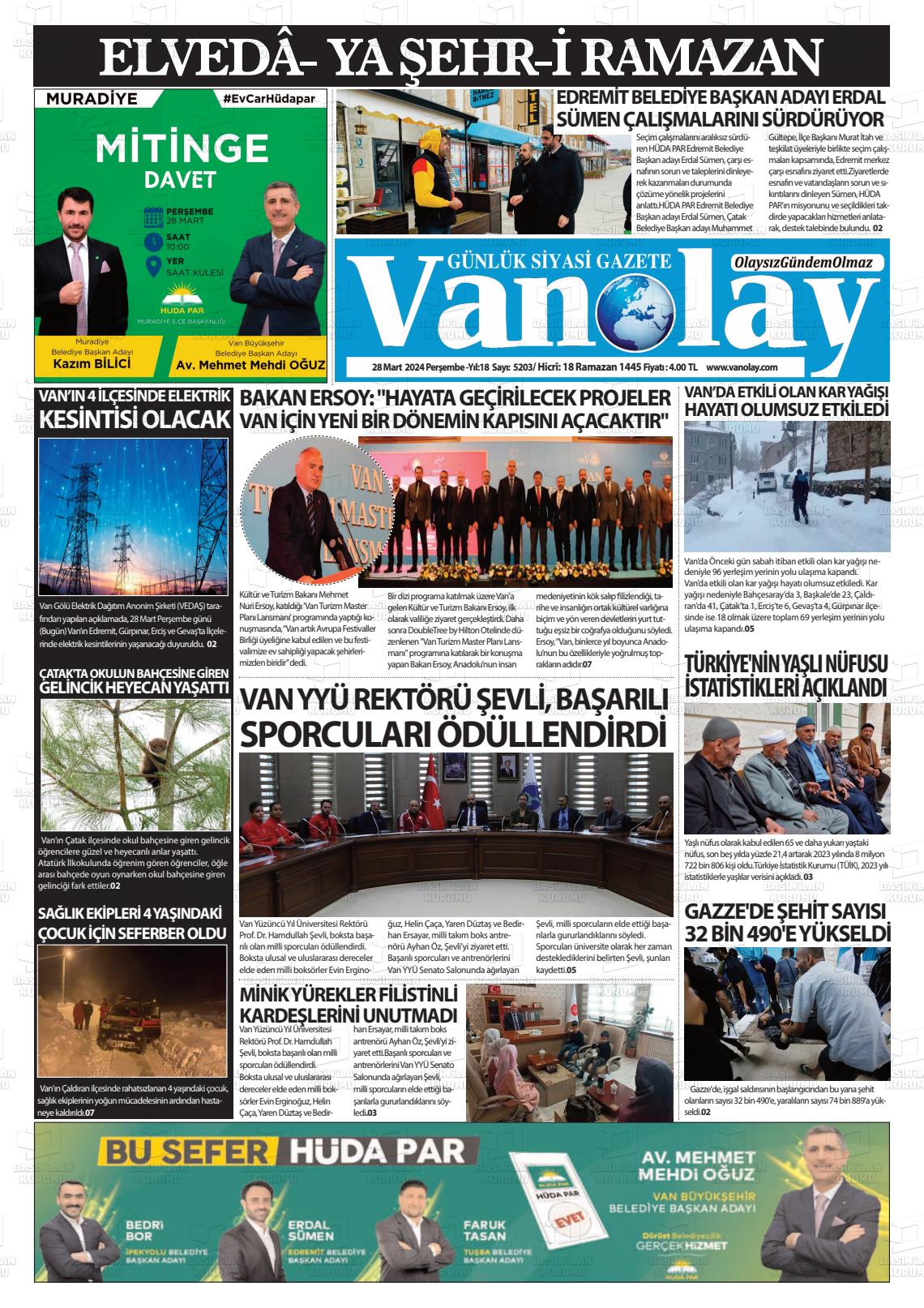 28 Mart 2024 Van Olay Gazete Manşeti