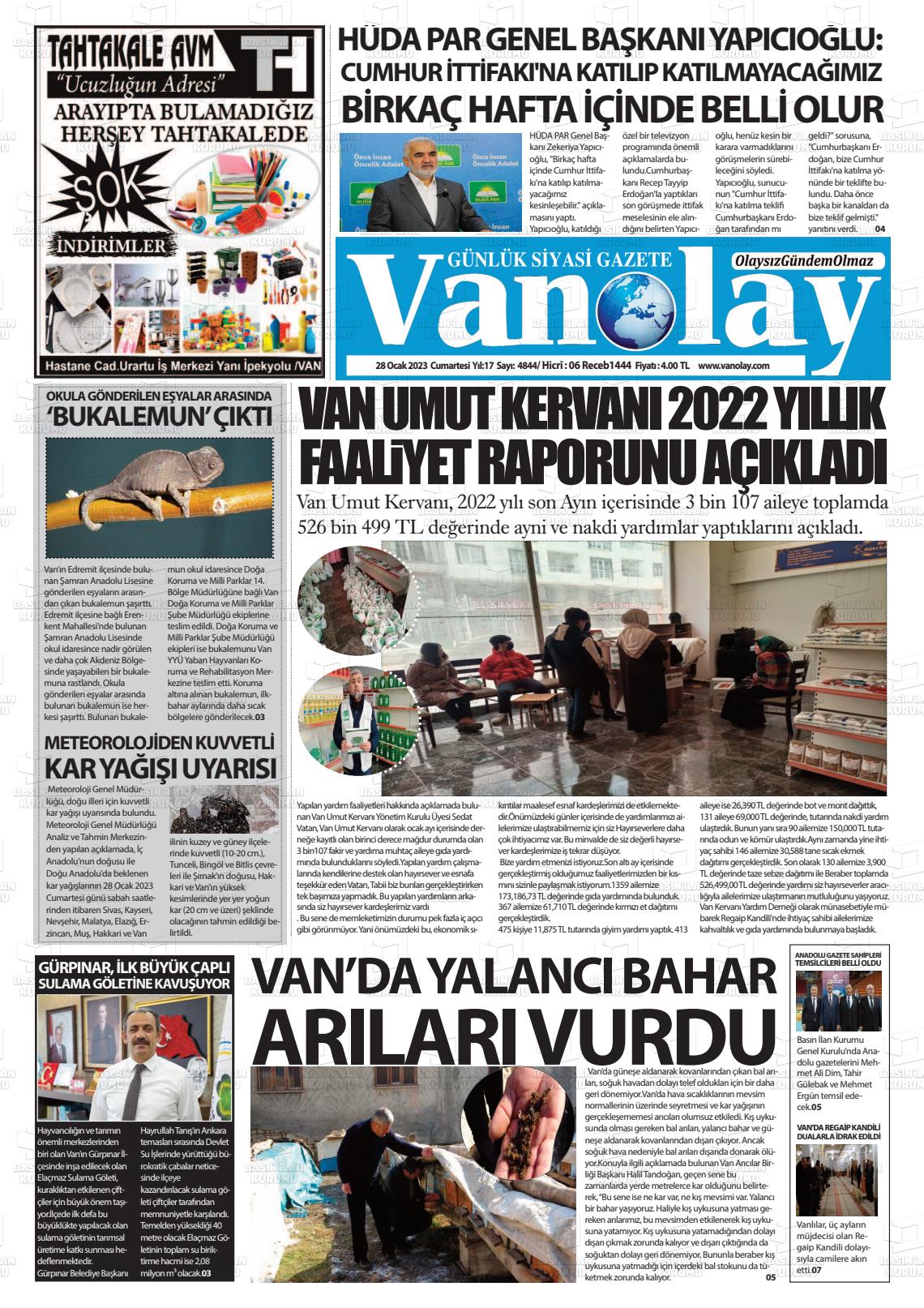 28 Ocak 2023 Van Olay Gazete Manşeti
