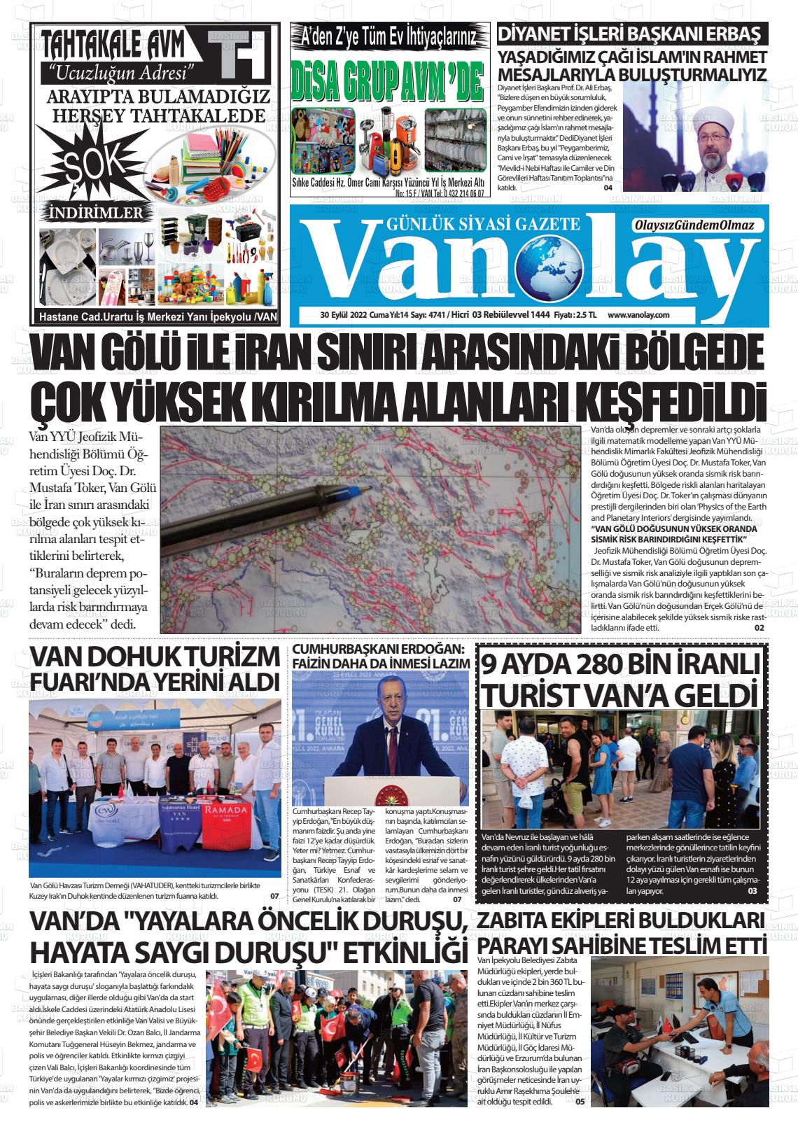 30 Eylül 2022 Van Olay Gazete Manşeti